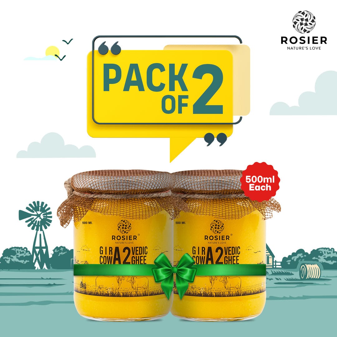 Rosier Foods Gir Cow A2 ghee - Made From Curd (Pack of 2) 500ml Ghee (Pack of 2)