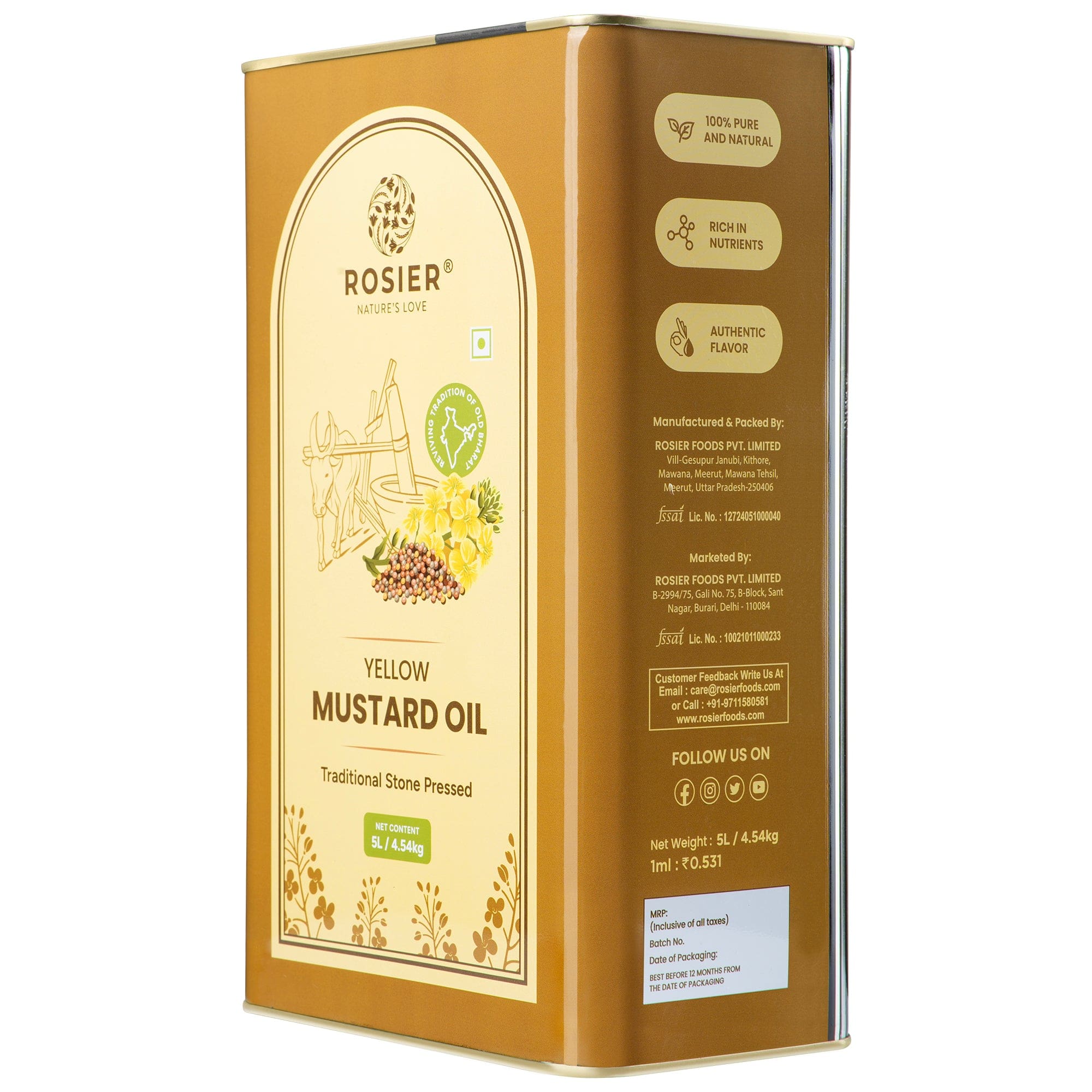 Rosier Foods Stone Pressed Yellow Mustard Oil