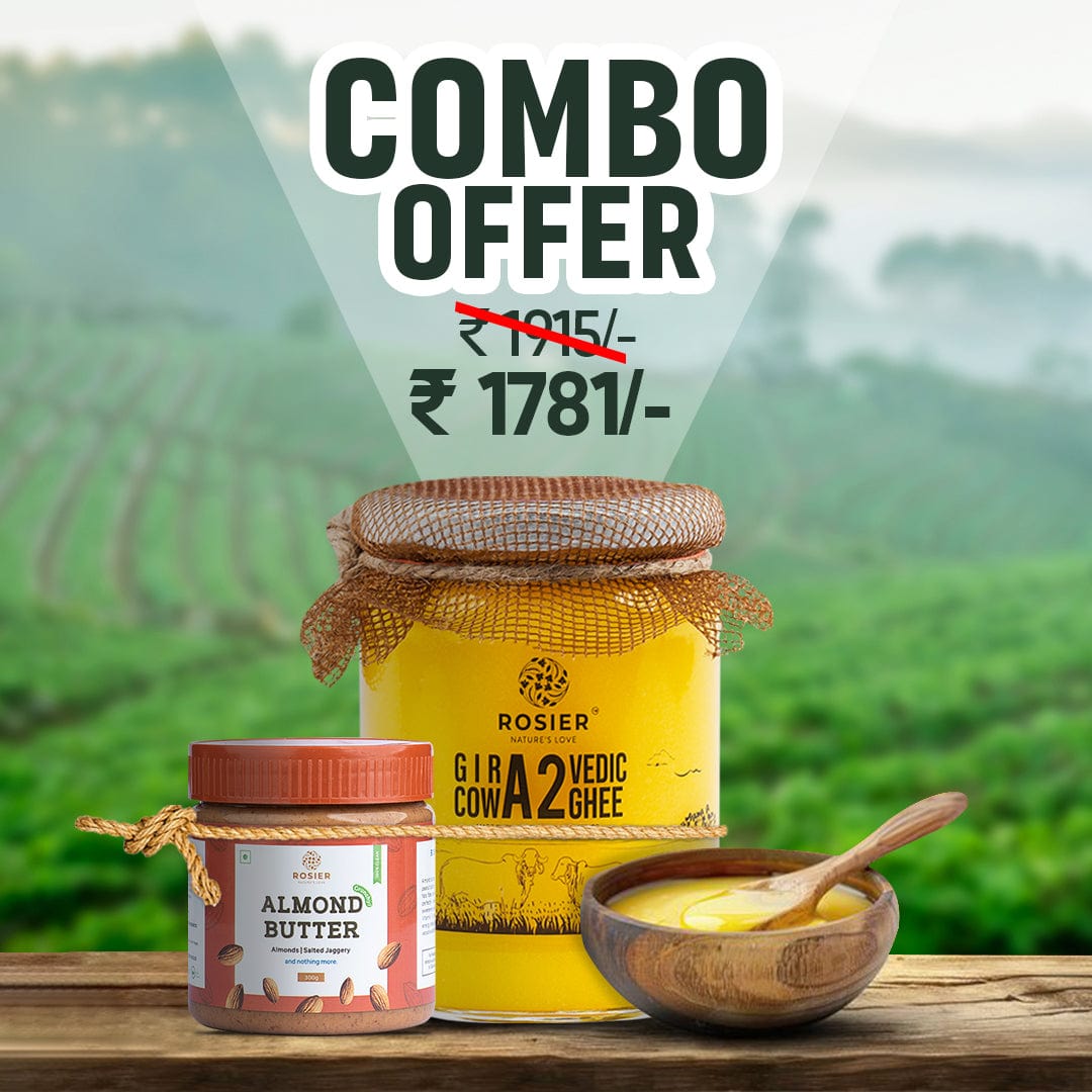 Rosier Foods A2 Cow Ghee 500 ml + Almond Crunchy Nut Butter 300 gm 500ml + 300gm