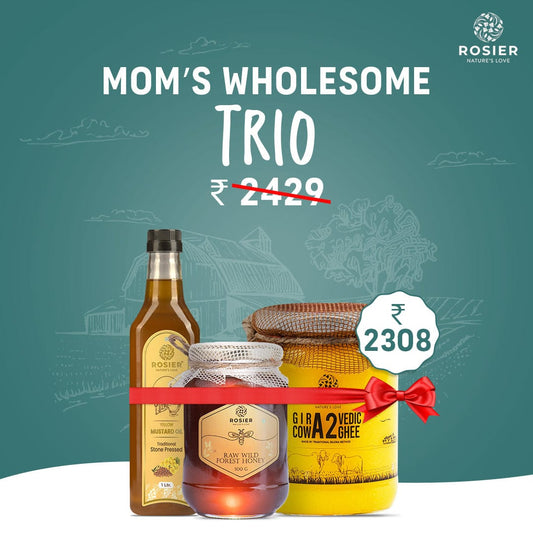 Rosier Foods Mom’s Wholesome Trio 1L Oil + 500gm Honey + 500ml Ghee