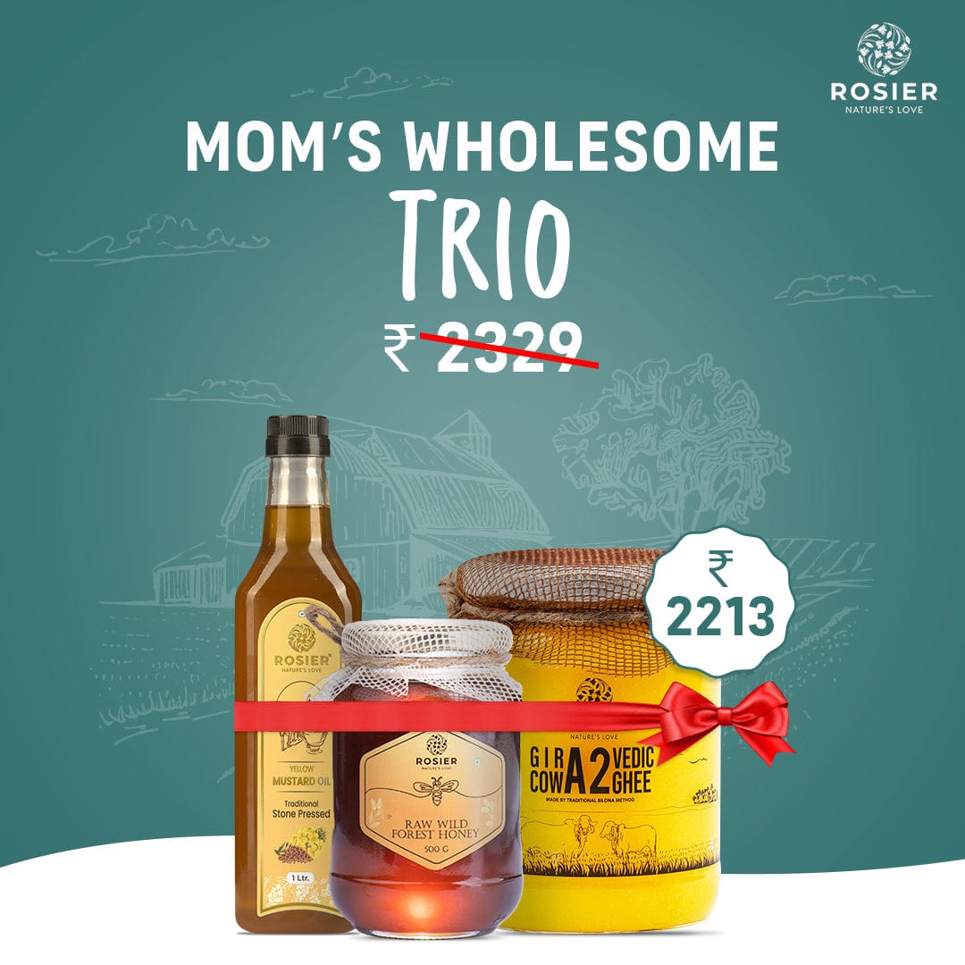 Rosier Foods Mom’s Wholesome Trio 1L Oil + 500gm Honey + 500ml Ghee