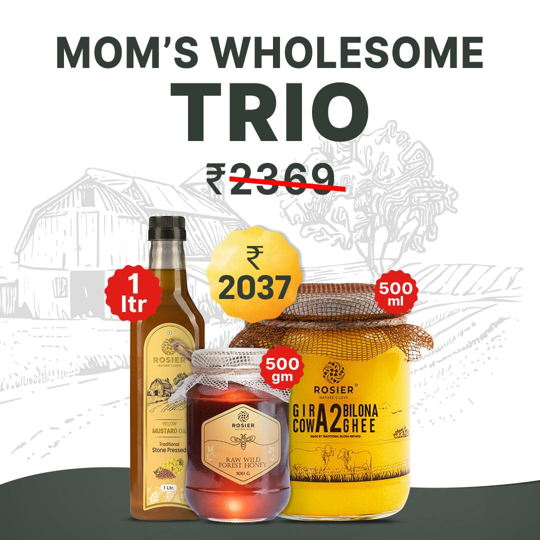 Rosier Foods Mom’s Wholesome Trio 1L Oil + 500gm Honey + 500ml Ghee