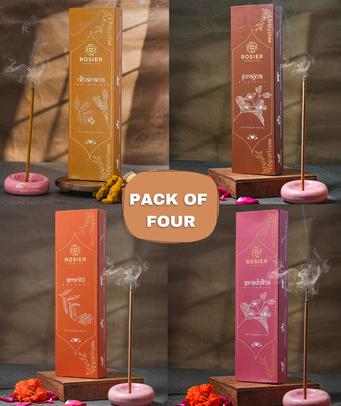 Rosier Foods Rosier Assorted Incense Sticks Pack – 4 Divine Fragrances Pack of 4