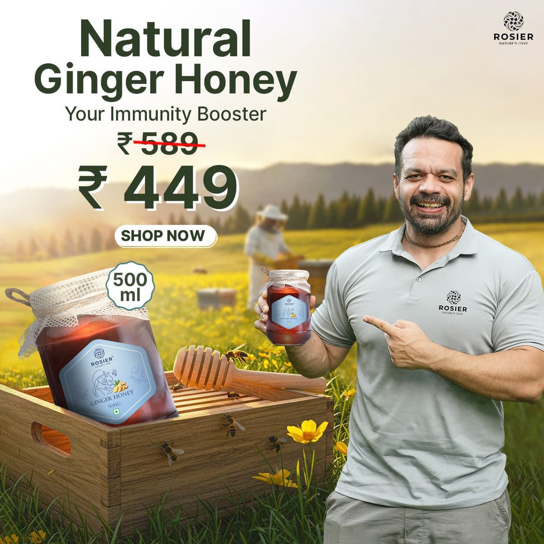 Rosier Foods Natural Ginger Honey - 500g 500g