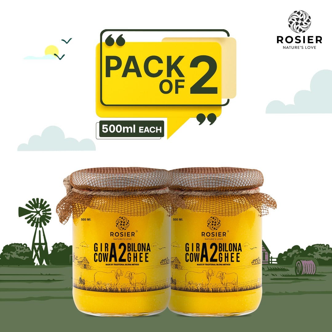 Rosier Foods Gir Cow A2 ghee - Made From Curd (Pack of 2) 500ml Ghee (Pack of 2)
