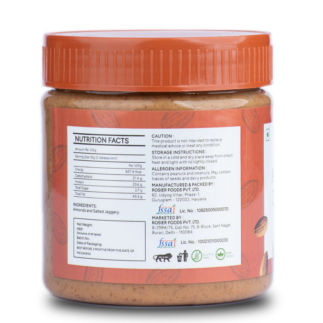 Rosier Foods Almond Butter Crunchy 300g