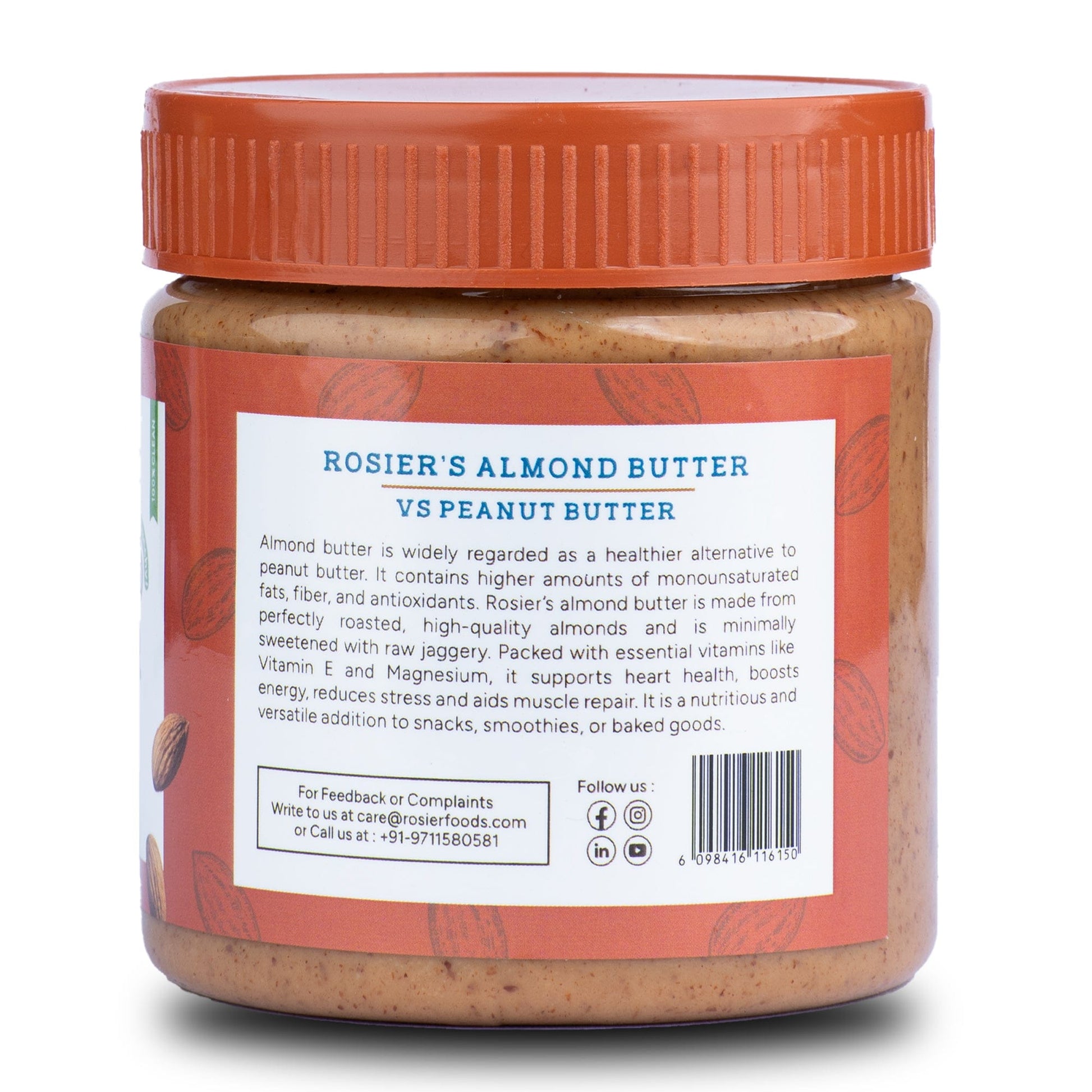 Rosier Foods Almond Butter Crunchy 300g