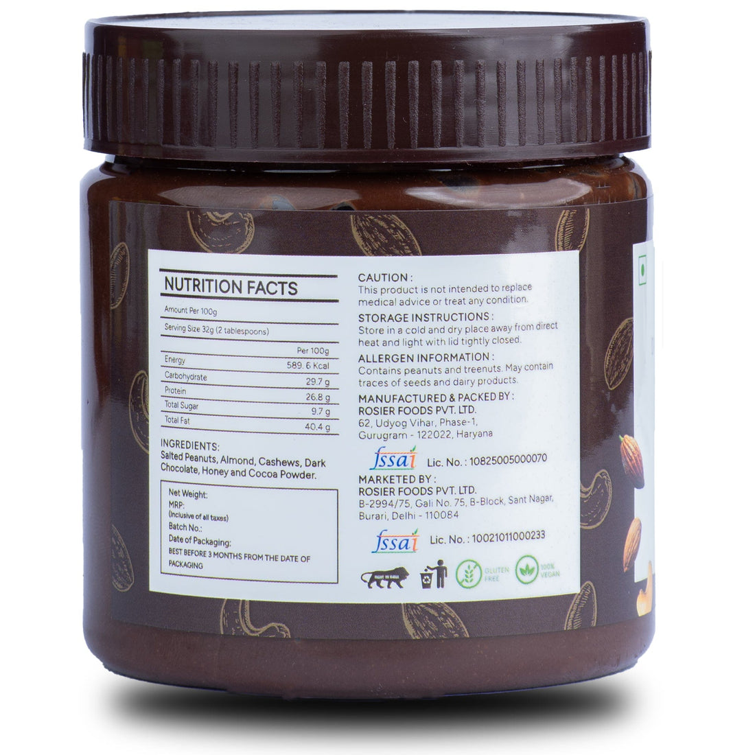 Rosier Foods Nut Butter Dark Chocolate 300g