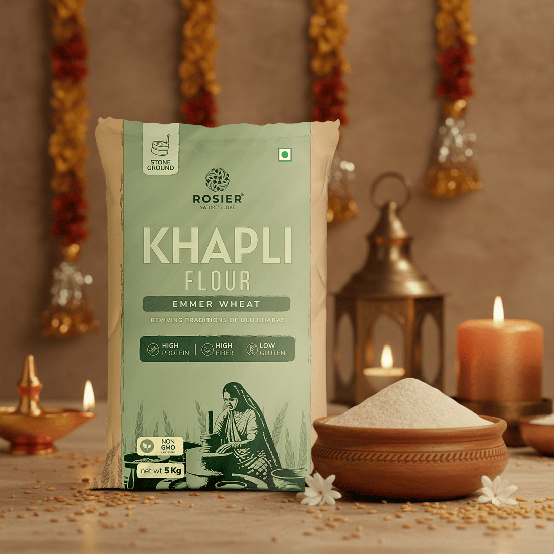 Rosier Foods Khapli (Emmer) Wheat Atta (5Kg) 5 kg