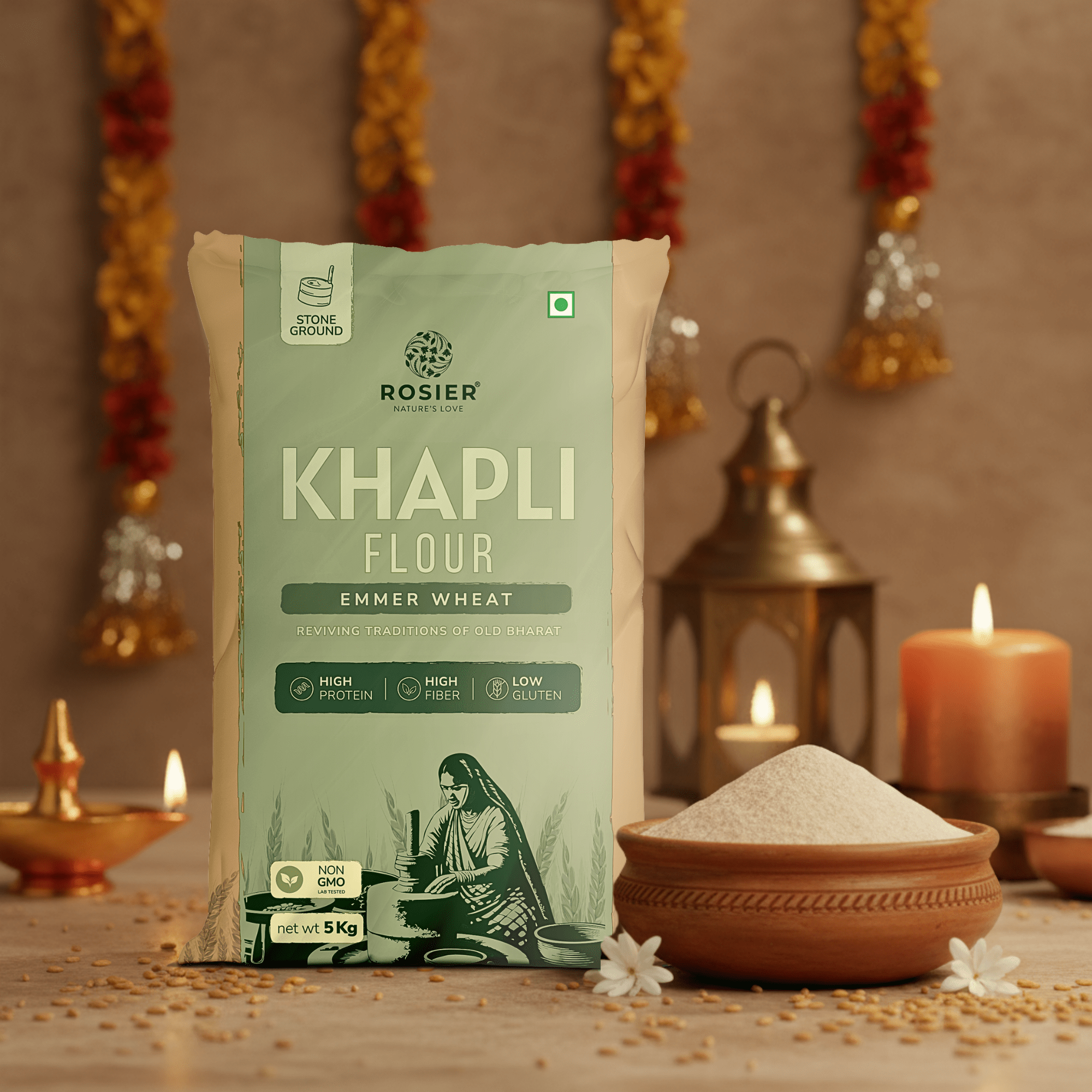 Rosier Foods Khapli (Emmer) Wheat Atta (5Kg) 5 kg