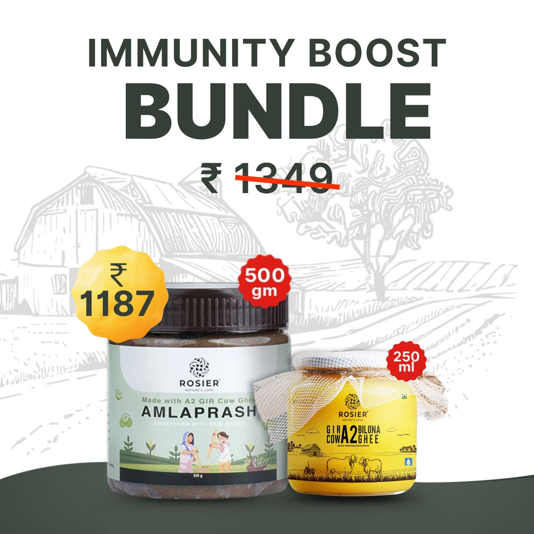 Rosier Foods Immunity Boost Bundle Amlaprash 500gm + A2 Desi Ghee 250ml