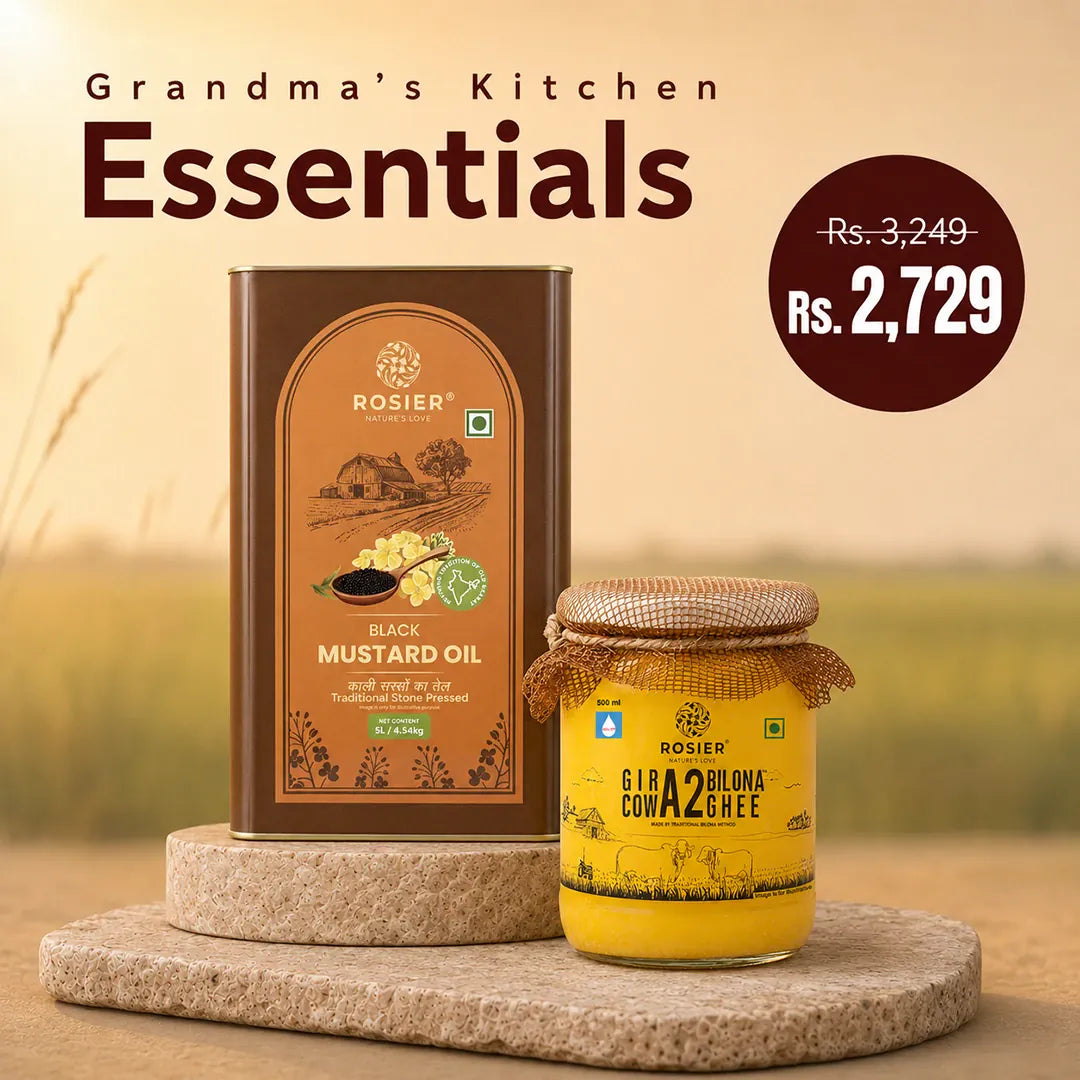 Grandma's Kitchen Essentials Black Mustard Oil 5 Ltr + A2 Ghee 500 ML