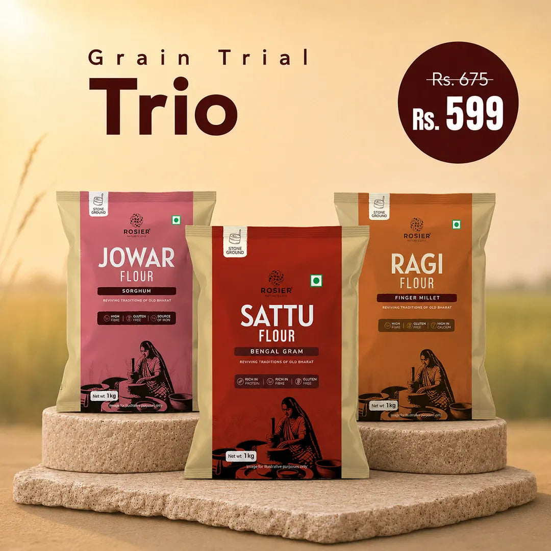 Grain Trial Trio Jowar Flour 1Kg + Sattu Flour 1Kg + Ragi Flour 1kg