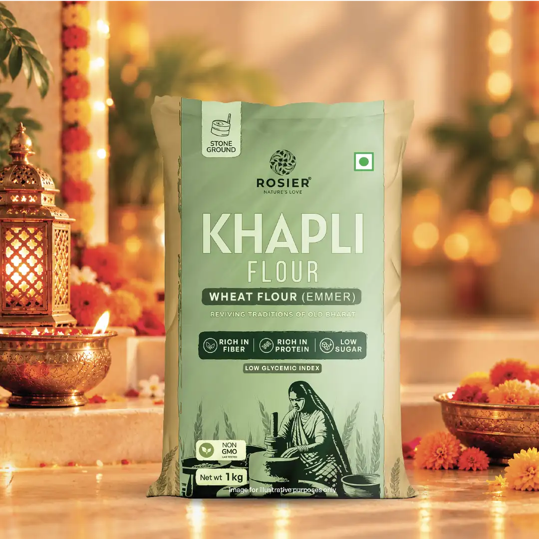 Khapli (Emmer) Wheat Atta - Stone Ground Khapli Wheat Flour – Low GI, High Fiber – 100% Non-GMO Heritage Grain – Supports Digestion & Metabolic Health 1 Kg