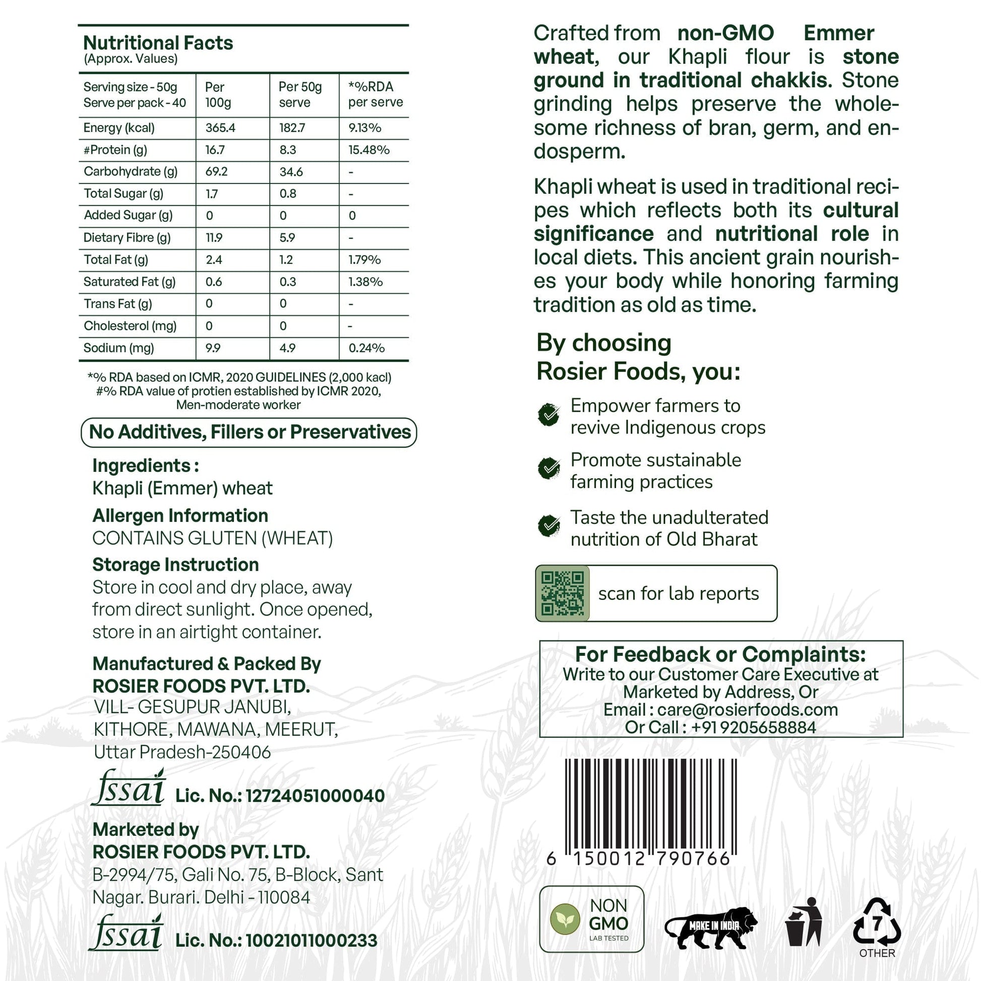 Khapli (Emmer) Wheat Atta - Stone Ground Khapli Wheat Flour – Low GI, High Fiber – 100% Non-GMO Heritage Grain – Supports Digestion & Metabolic Health 1 Kg
