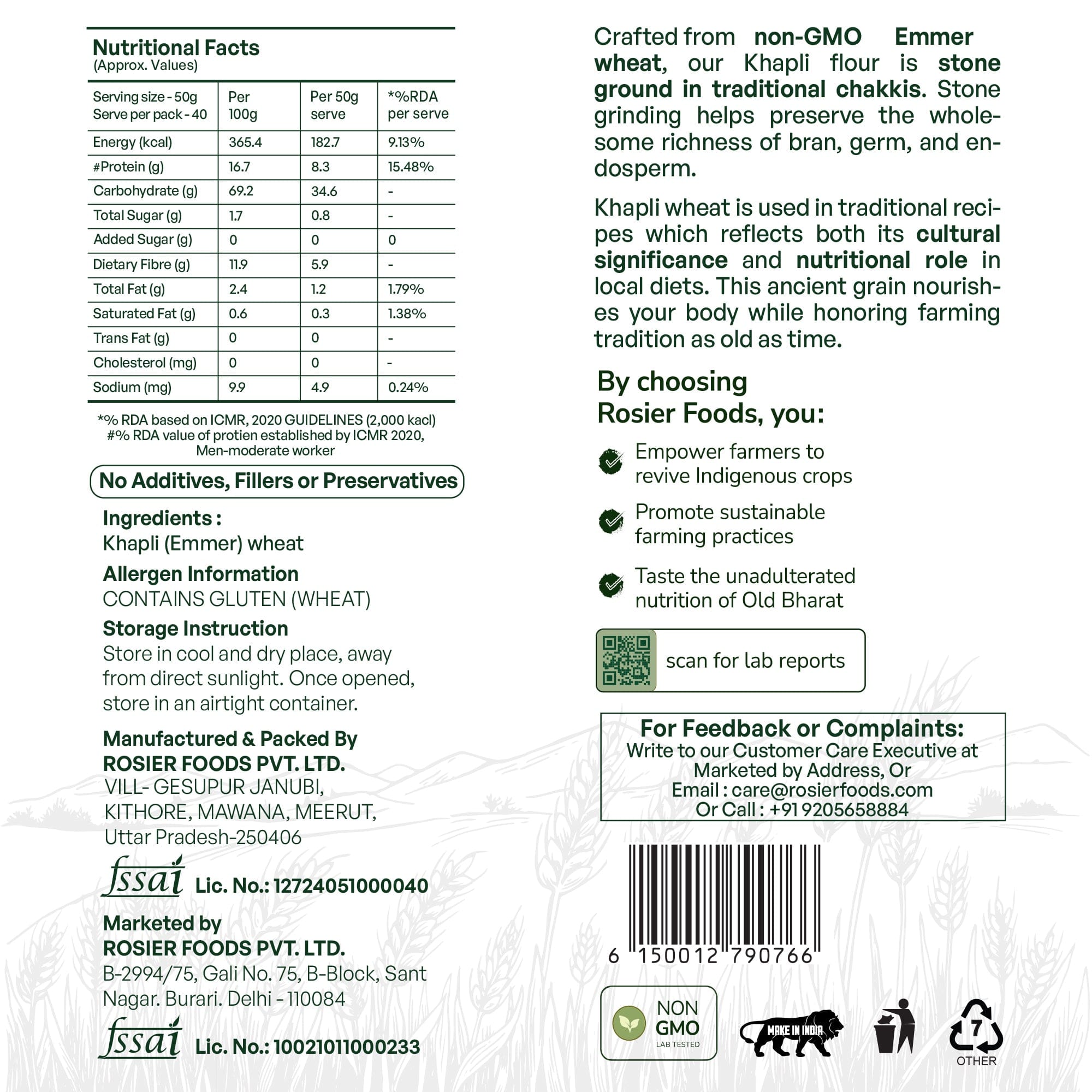 Khapli (Emmer) Wheat Atta - Stone Ground Khapli Wheat Flour – Low GI, High Fiber – 100% Non-GMO Heritage Grain – Supports Digestion & Metabolic Health 1 Kg