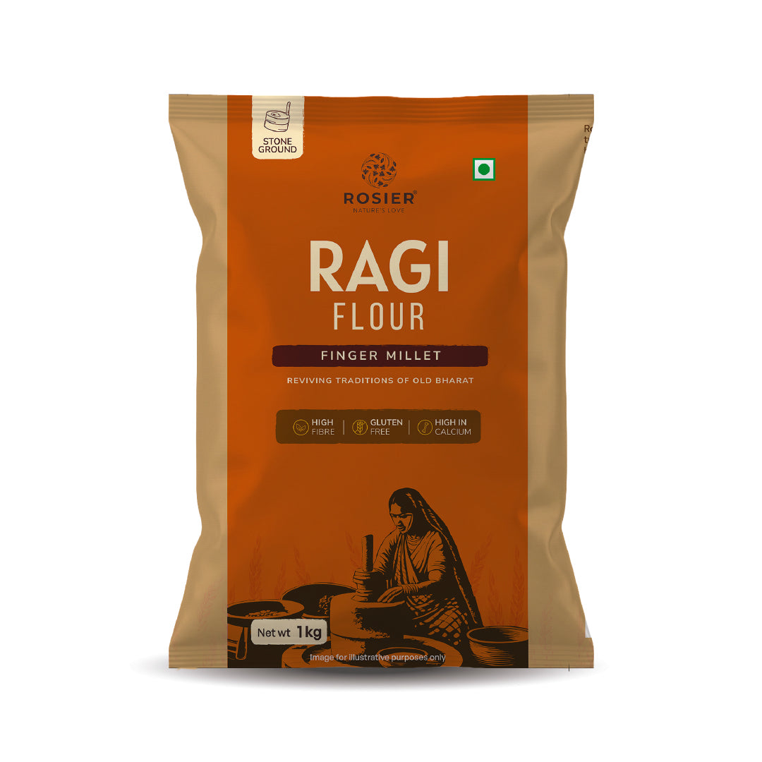 Rosier Foods Ragi Flour (Atta) 1kg – Finger Millet Flour – High Calcium & Fiber – No Maida, Stone-Ground Whole Grain Atta 1 Kg