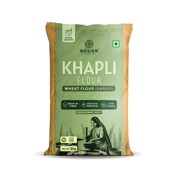 Khapli (Emmer) Wheat Atta - Stone Ground Khapli Wheat Flour – Low GI, High Fiber – 100% Non-GMO Heritage Grain – Supports Digestion & Metabolic Health 2 kg
