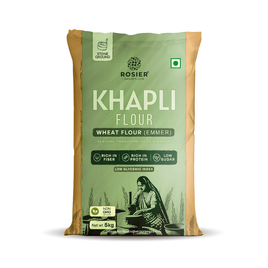 Khapli (Emmer) Wheat Atta - Stone Ground Khapli Wheat Flour – Low GI, High Fiber – 100% Non-GMO Heritage Grain – Supports Digestion & Metabolic Health 5 kg