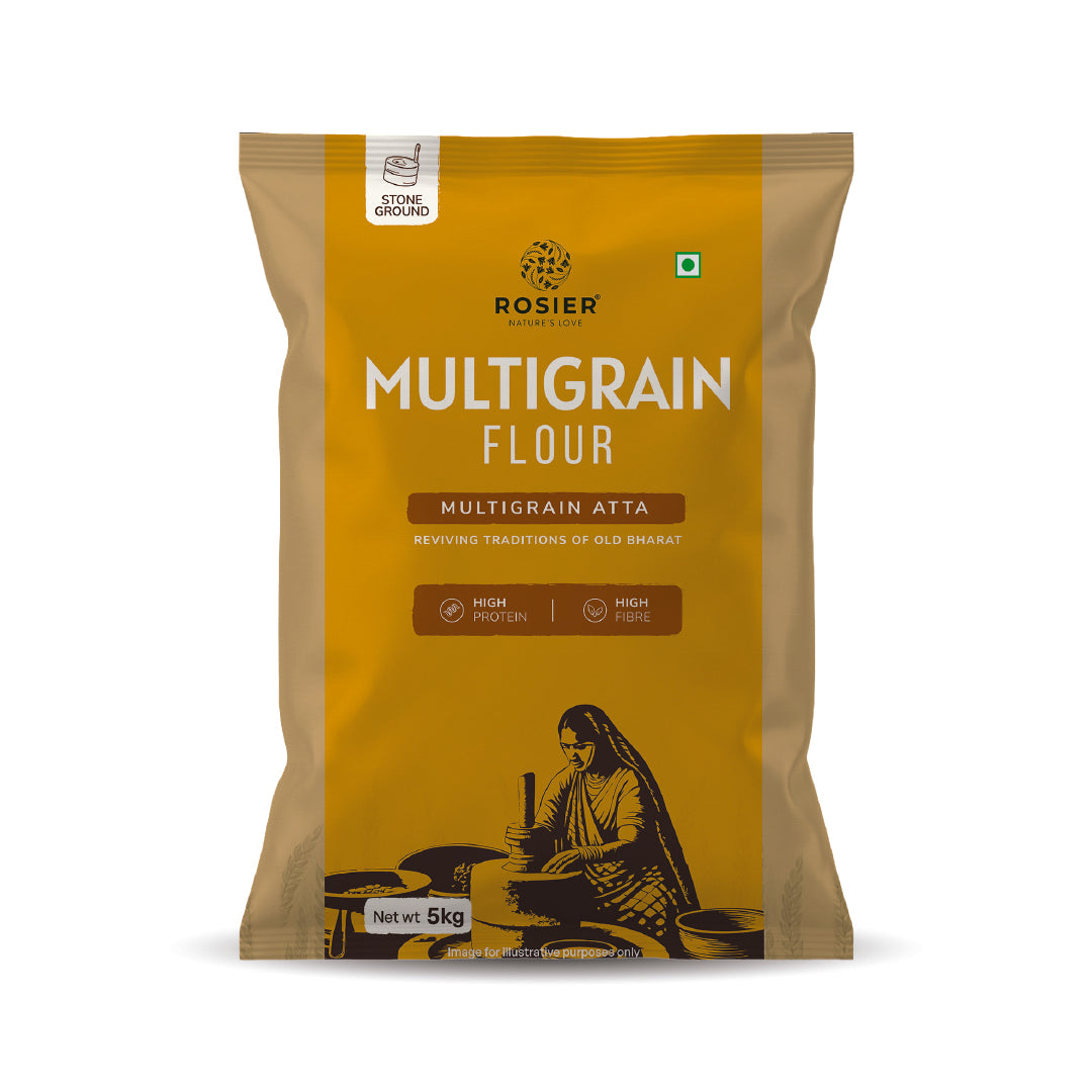 Rosier Foods Multigrain Atta 5kg – High Fiber Wheat Flour – Protein Rich, No Maida – Stone-Ground Whole Wheat Chakki Atta 5 Kg