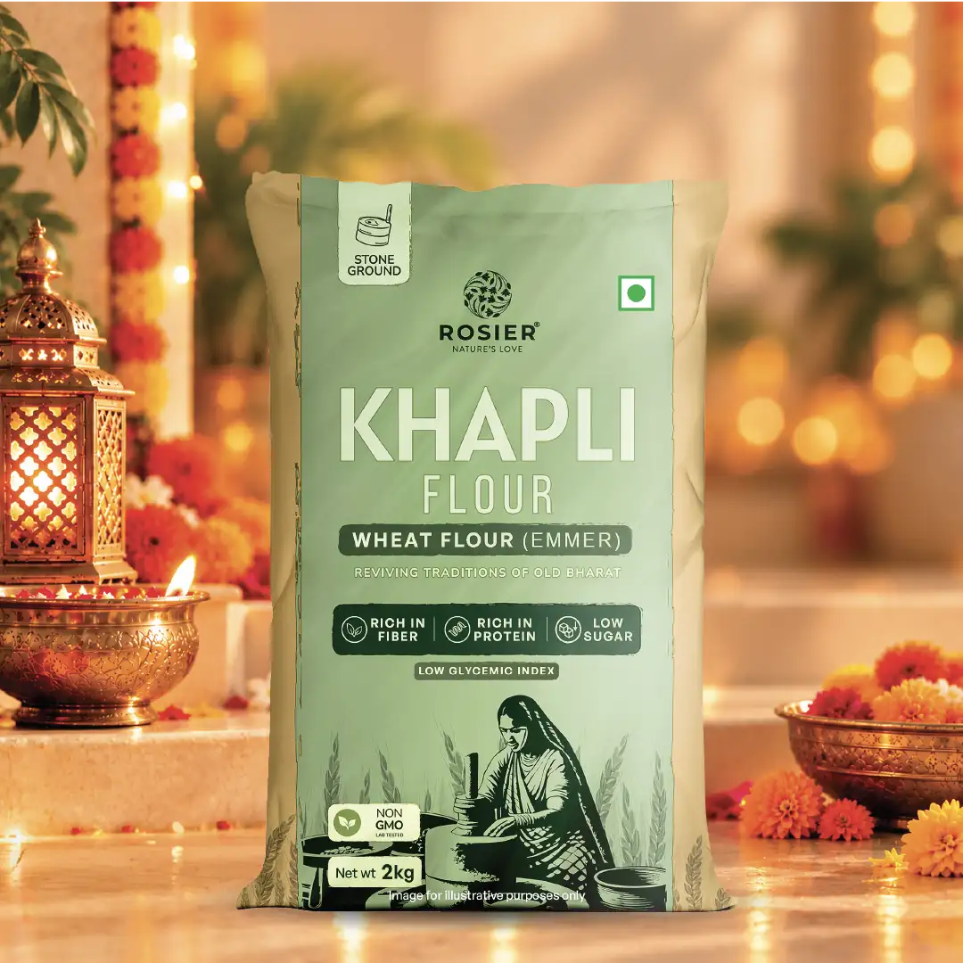 Khapli (Emmer) Wheat Atta - Stone Ground Khapli Wheat Flour – Low GI, High Fiber – 100% Non-GMO Heritage Grain – Supports Digestion & Metabolic Health