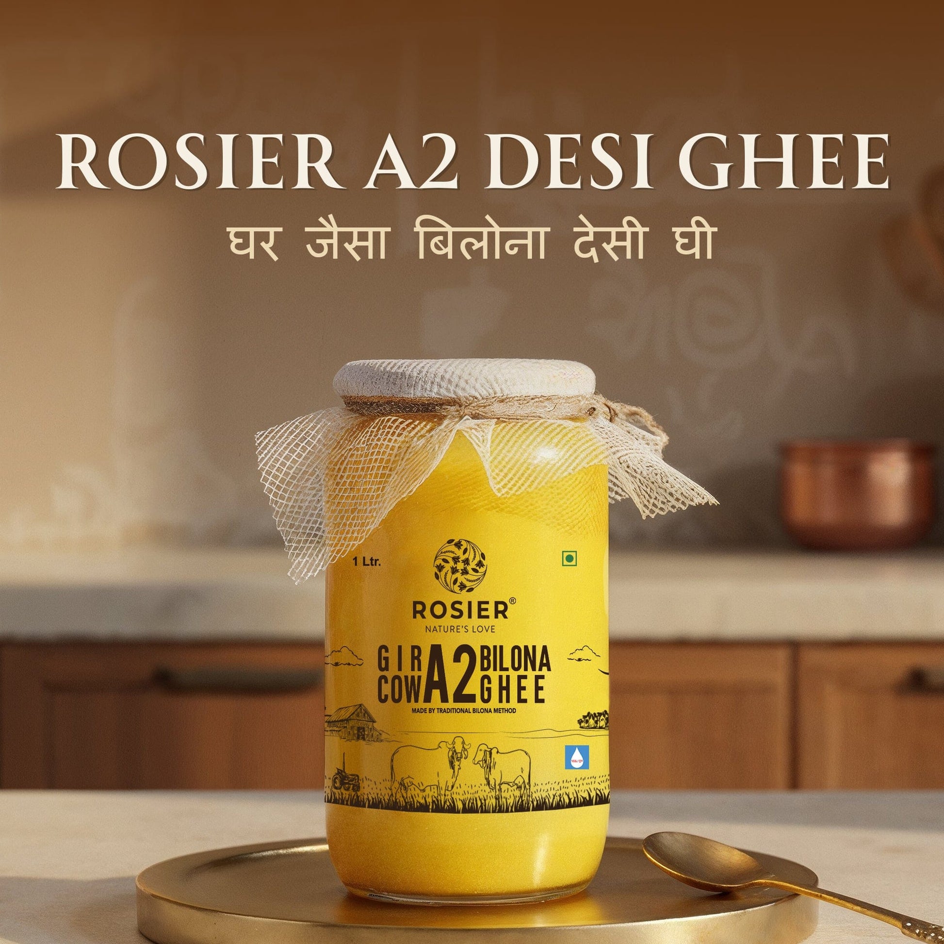 Buy A2 Gir Cow Desi Ghee – 100% Grass-Fed Bilona Method – Rich in Vitamins A, E, K – Boosts Digestion, Gut & Joint Health 1 Ltr