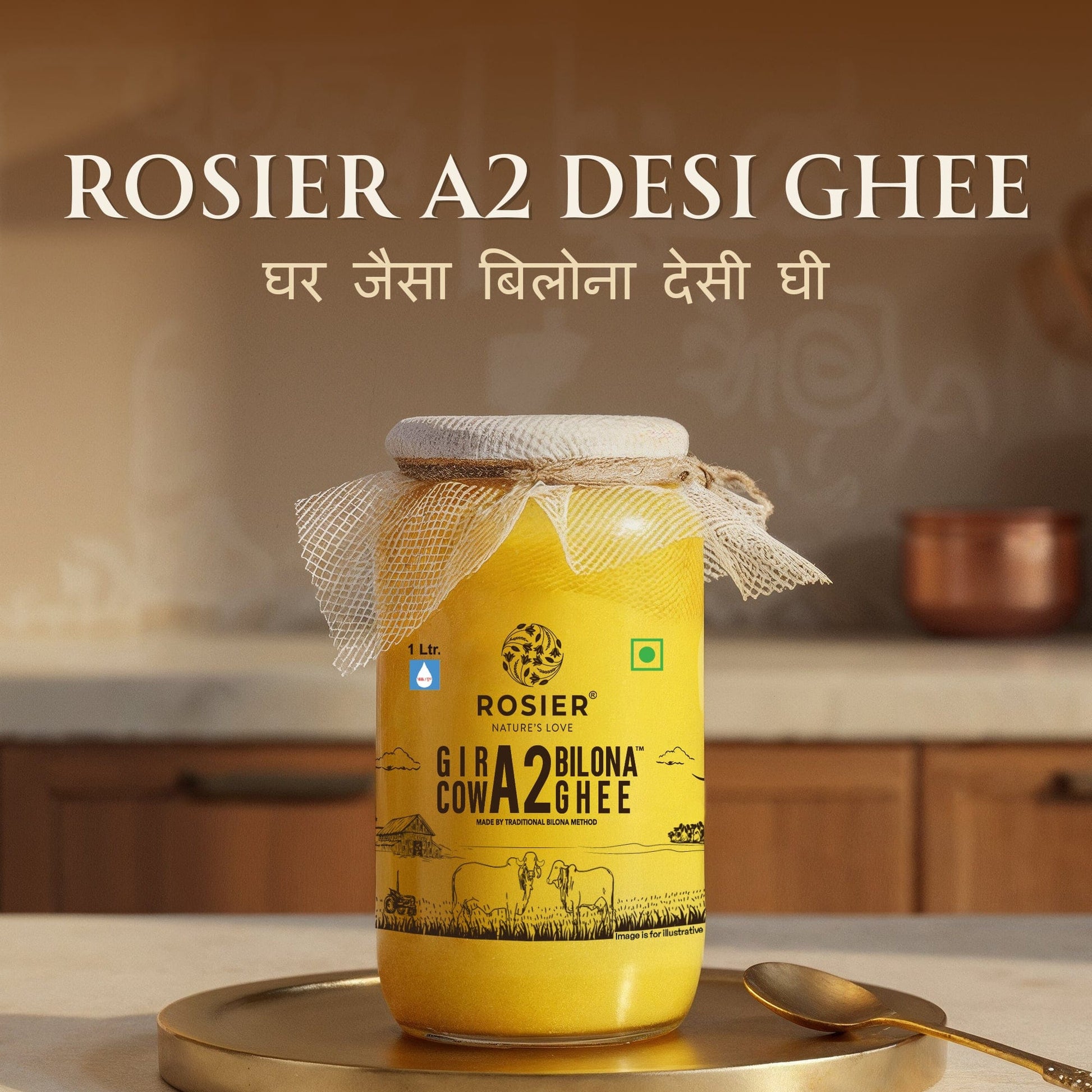 Buy A2 Gir Cow Desi Ghee – 100% Grass-Fed Bilona Method – Rich in Vitamins A, E, K – Boosts Digestion, Gut & Joint Health 1 Ltr