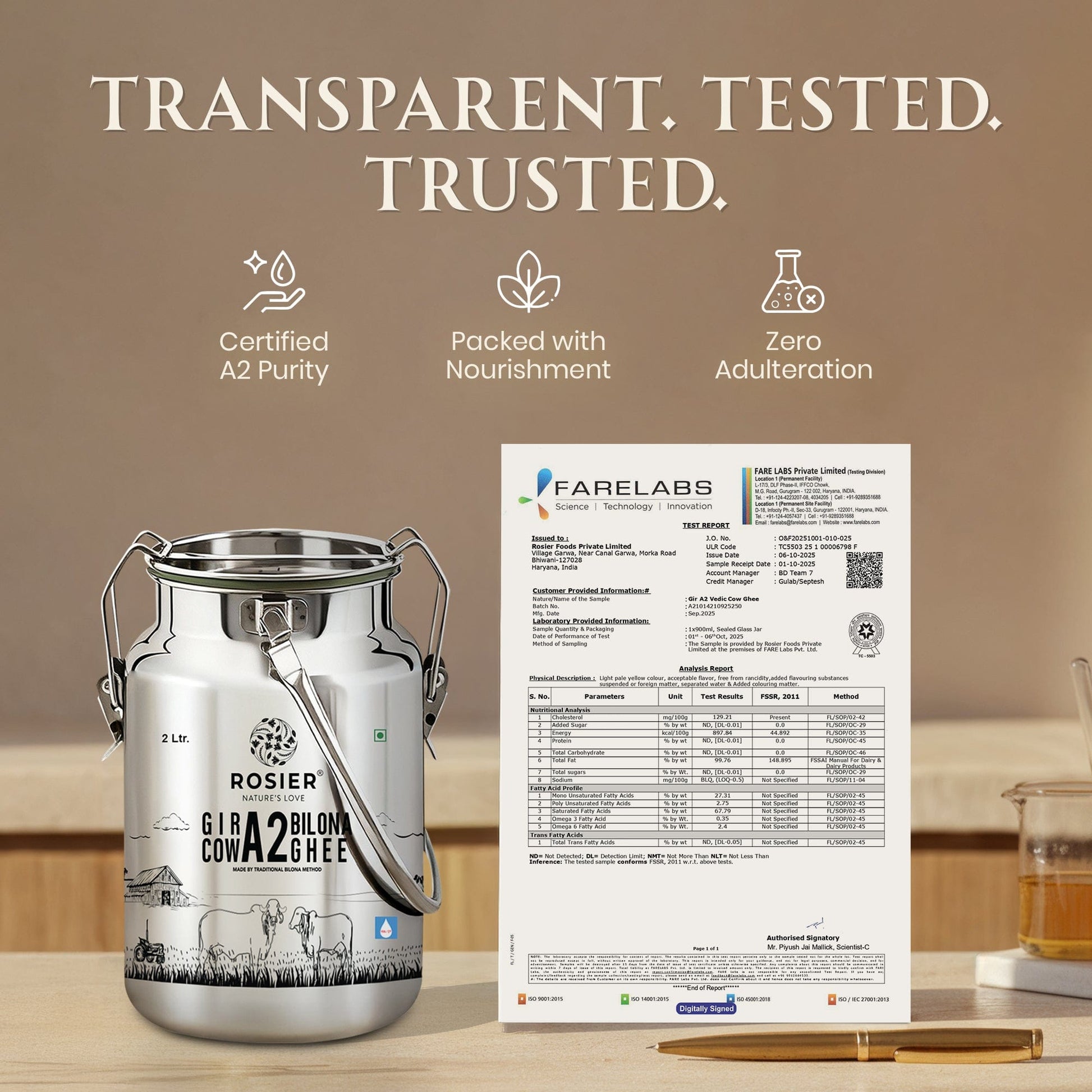 Buy A2 Gir Cow Desi Ghee – 100% Grass-Fed Bilona Method – Rich in Vitamins A, E, K – Boosts Digestion, Gut & Joint Health 2 Ltr (Steel Dolchi)