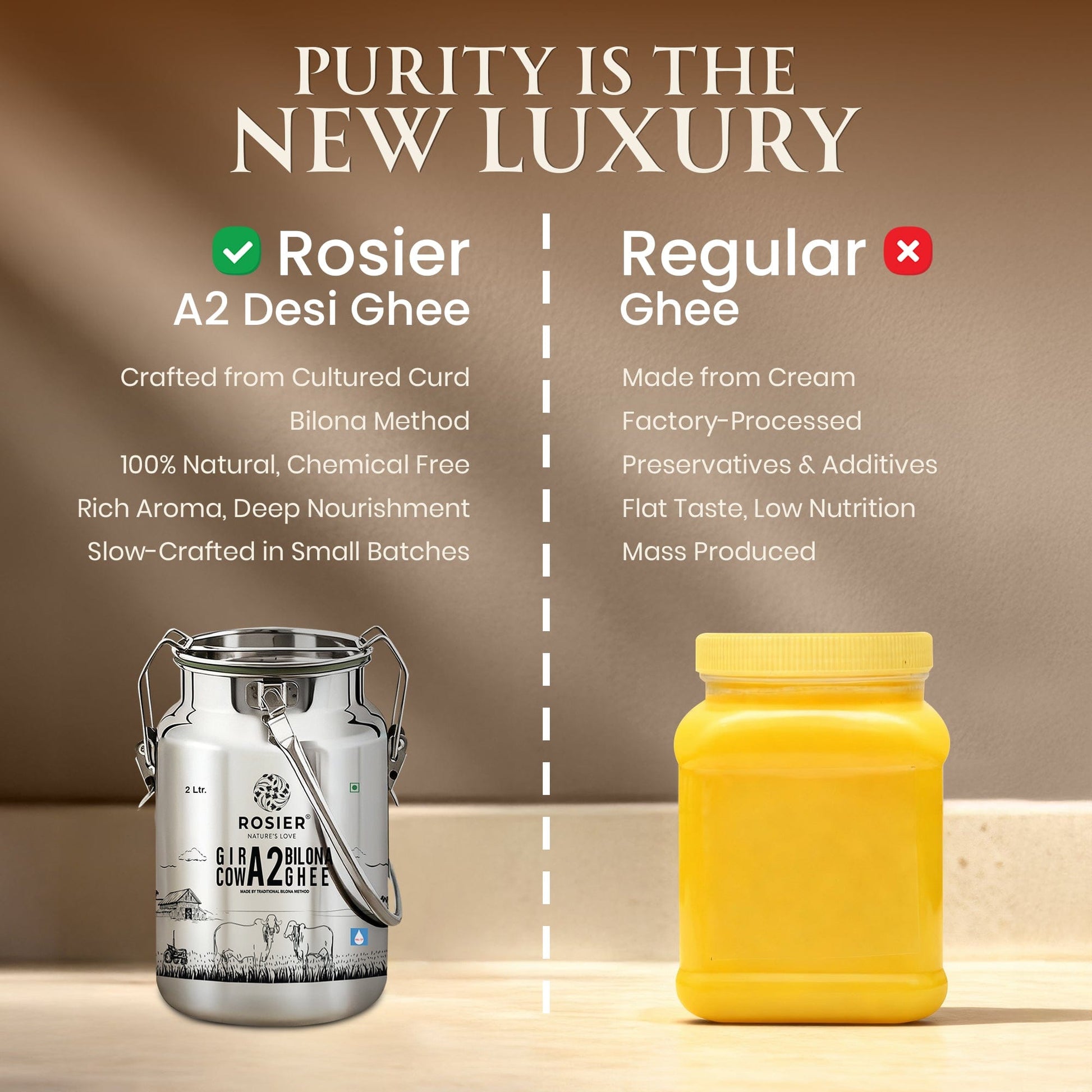 Buy A2 Gir Cow Desi Ghee – 100% Grass-Fed Bilona Method – Rich in Vitamins A, E, K – Boosts Digestion, Gut & Joint Health 2 Ltr (Steel Dolchi)