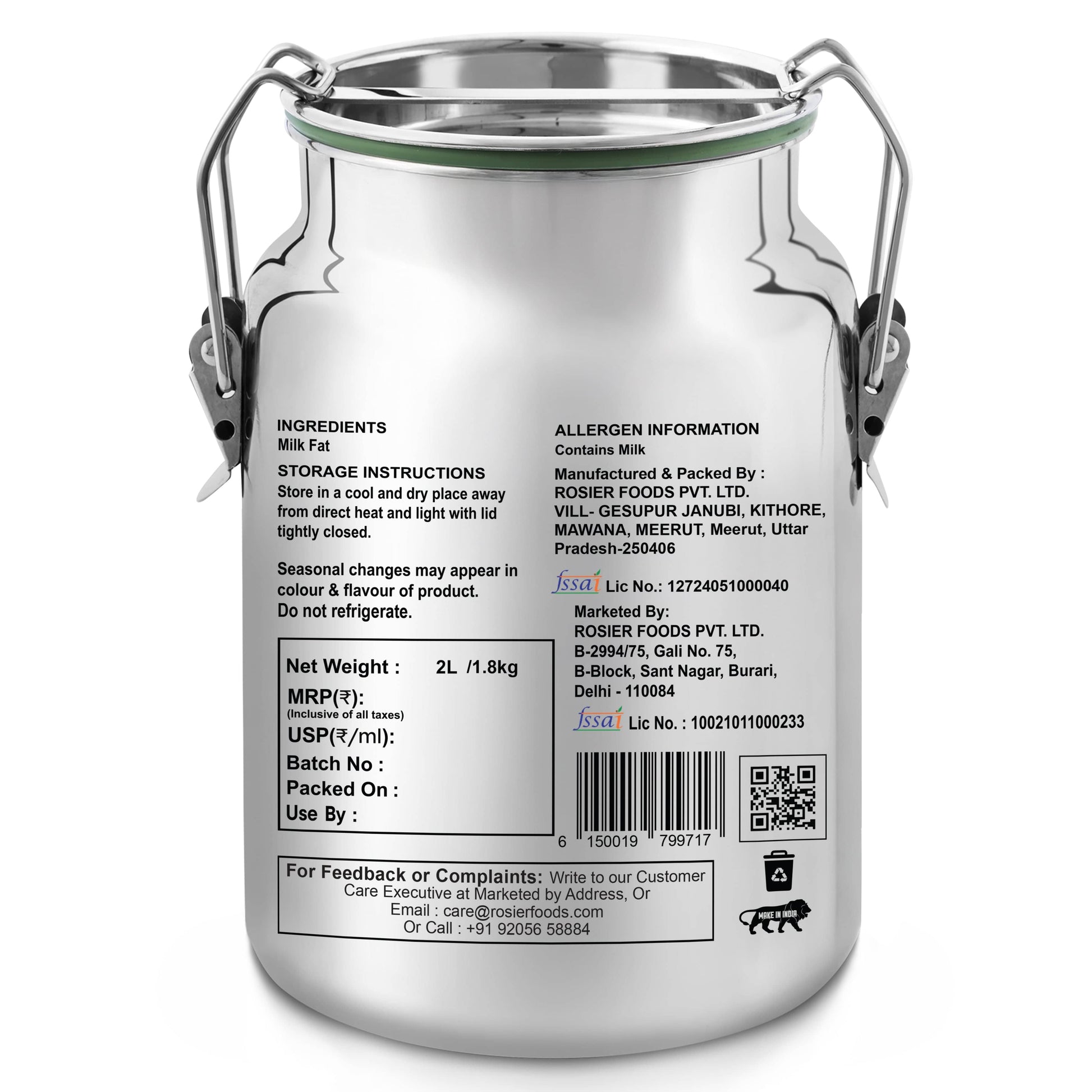 Buy A2 Gir Cow Desi Ghee – 100% Grass-Fed Bilona Method – Rich in Vitamins A, E, K – Boosts Digestion, Gut & Joint Health 2 Ltr (Steel Dolchi)
