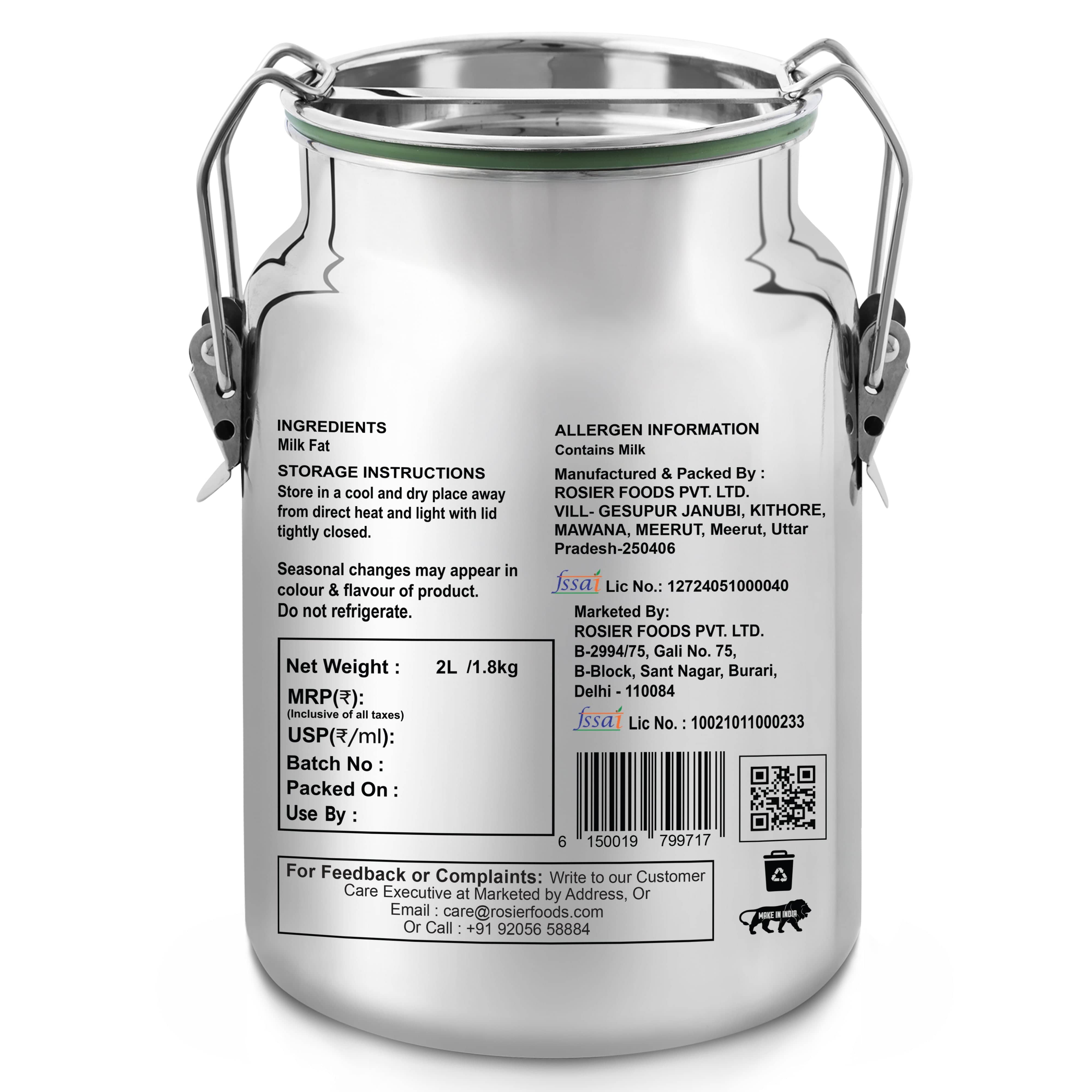 Buy A2 Gir Cow Desi Ghee – 100% Grass-Fed Bilona Method – Rich in Vitamins A, E, K – Boosts Digestion, Gut & Joint Health 2 Ltr (Steel Dolchi)