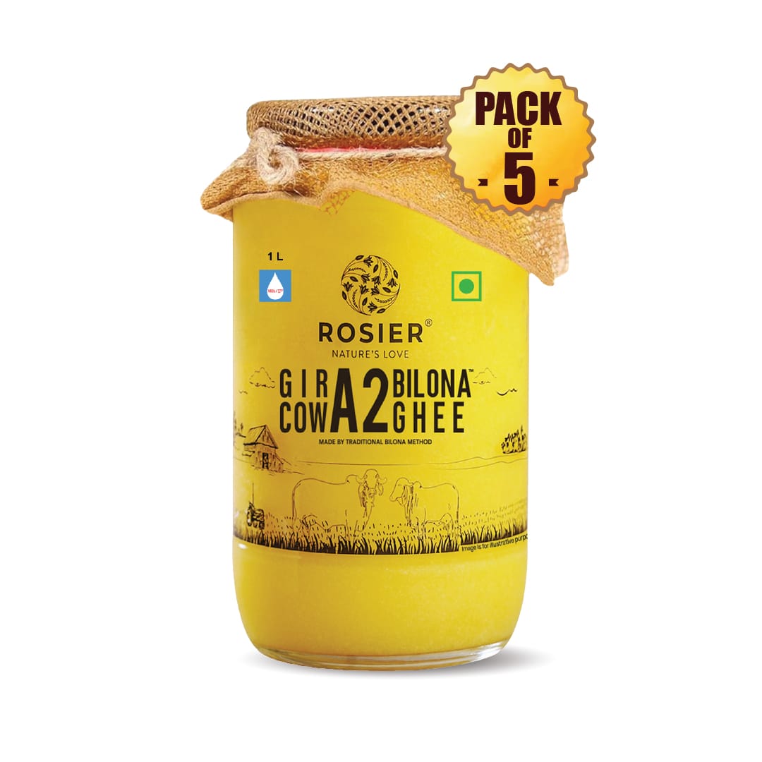 Buy A2 Gir Cow Desi Ghee – 100% Grass-Fed Bilona Method – Rich in Vitamins A, E, K – Boosts Digestion, Gut & Joint Health 5 Ltr (5 Glass Jars)