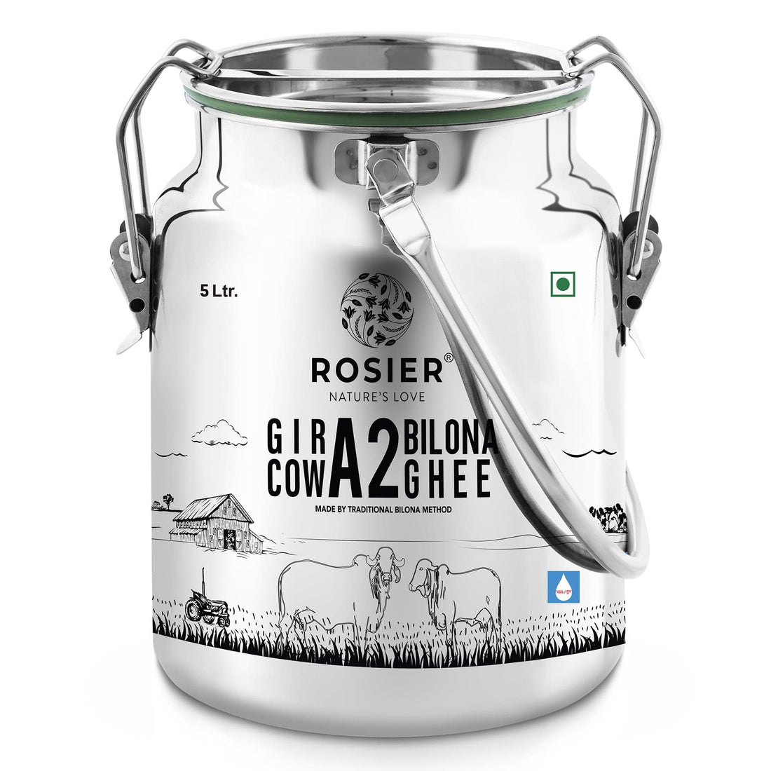 Buy A2 Gir Cow Desi Ghee – 100% Grass-Fed Bilona Method – Rich in Vitamins A, E, K – Boosts Digestion, Gut & Joint Health 5 Ltr (Steel Dolchi)