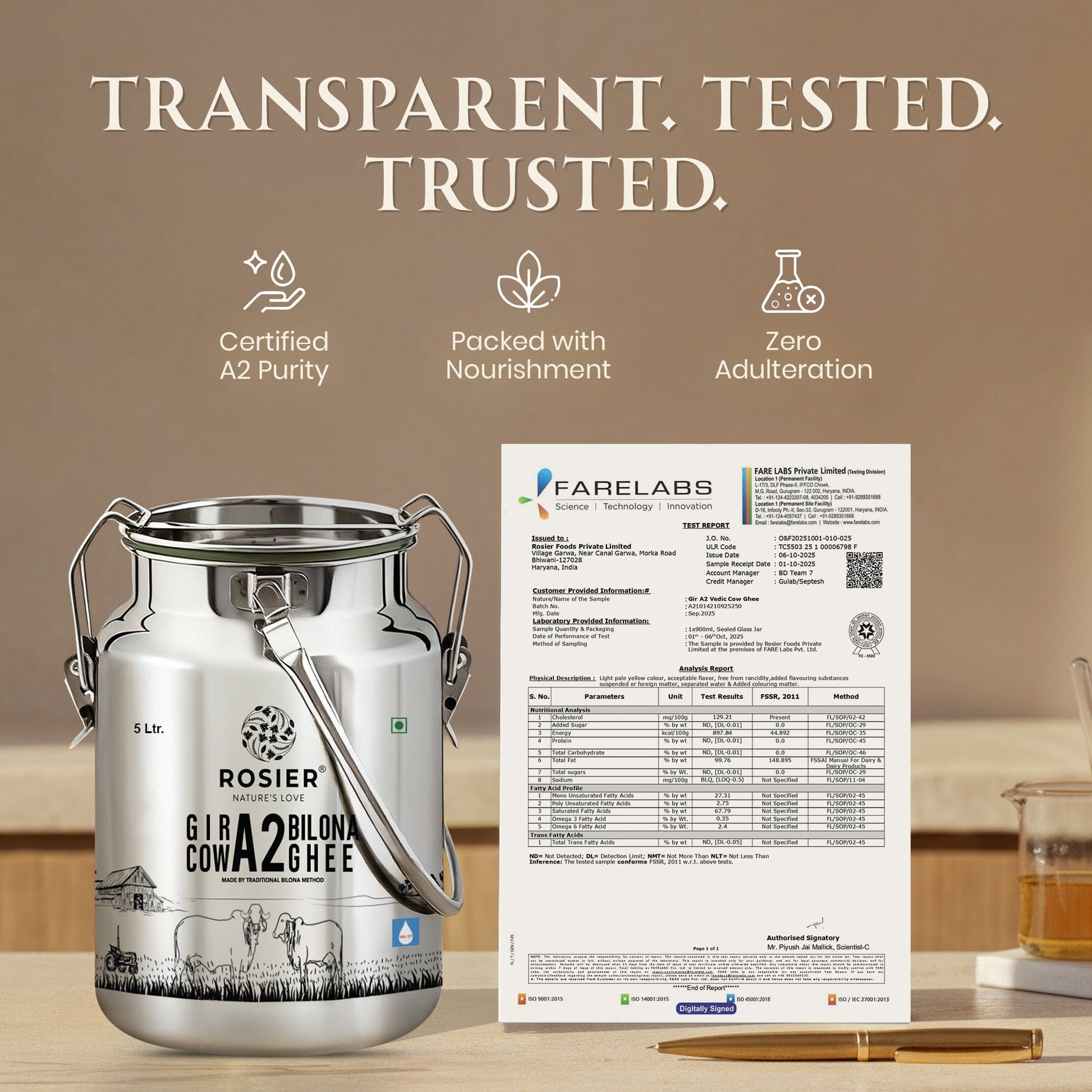 Buy A2 Gir Cow Desi Ghee – 100% Grass-Fed Bilona Method – Rich in Vitamins A, E, K – Boosts Digestion, Gut & Joint Health 5 Ltr (Steel Dolchi)