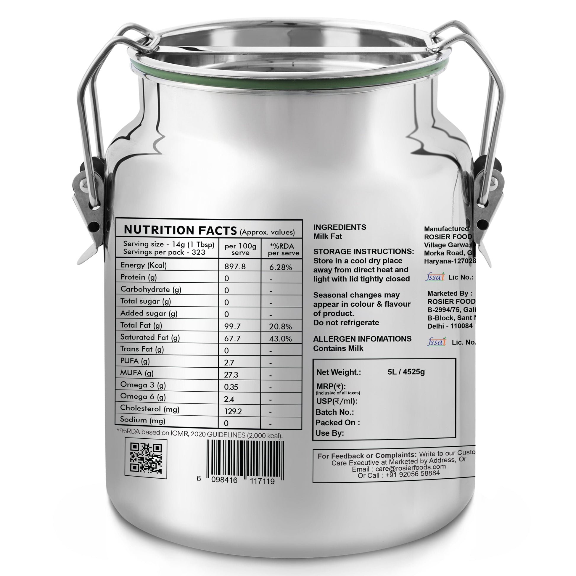 Buy A2 Gir Cow Desi Ghee – 100% Grass-Fed Bilona Method – Rich in Vitamins A, E, K – Boosts Digestion, Gut & Joint Health 5 Ltr (Steel Dolchi)