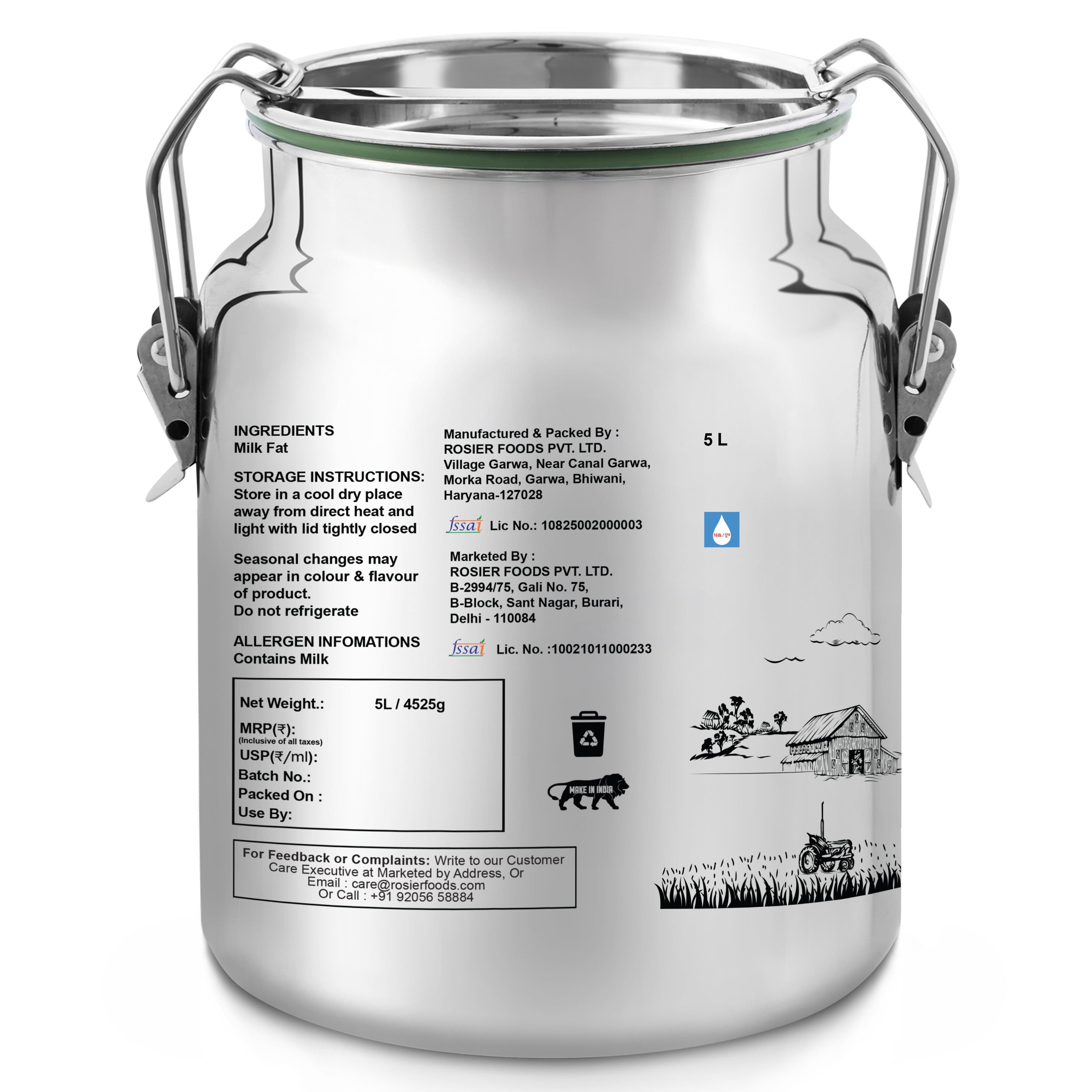 Buy A2 Gir Cow Desi Ghee – 100% Grass-Fed Bilona Method – Rich in Vitamins A, E, K – Boosts Digestion, Gut & Joint Health 5 Ltr (Steel Dolchi)