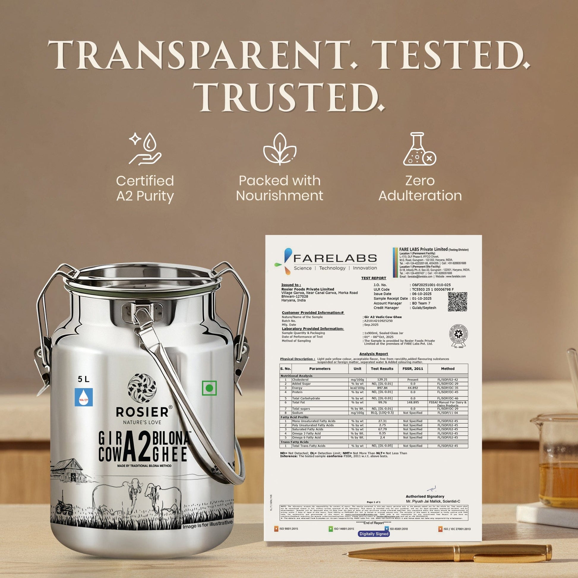 Buy A2 Gir Cow Desi Ghee – 100% Grass-Fed Bilona Method – Rich in Vitamins A, E, K – Boosts Digestion, Gut & Joint Health 5 Ltr (Steel Dolchi)