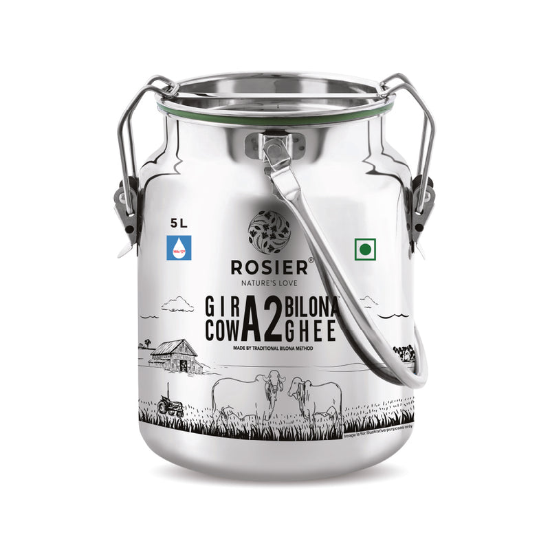 Gir Cow A2 ghee - Made From Curd (5 Ltr - Steel Dolchi)