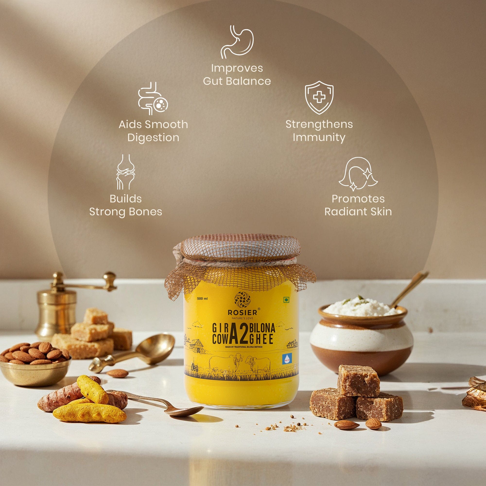 Buy A2 Gir Cow Desi Ghee – 100% Grass-Fed Bilona Method – Rich in Vitamins A, E, K – Boosts Digestion, Gut & Joint Health 500 ML