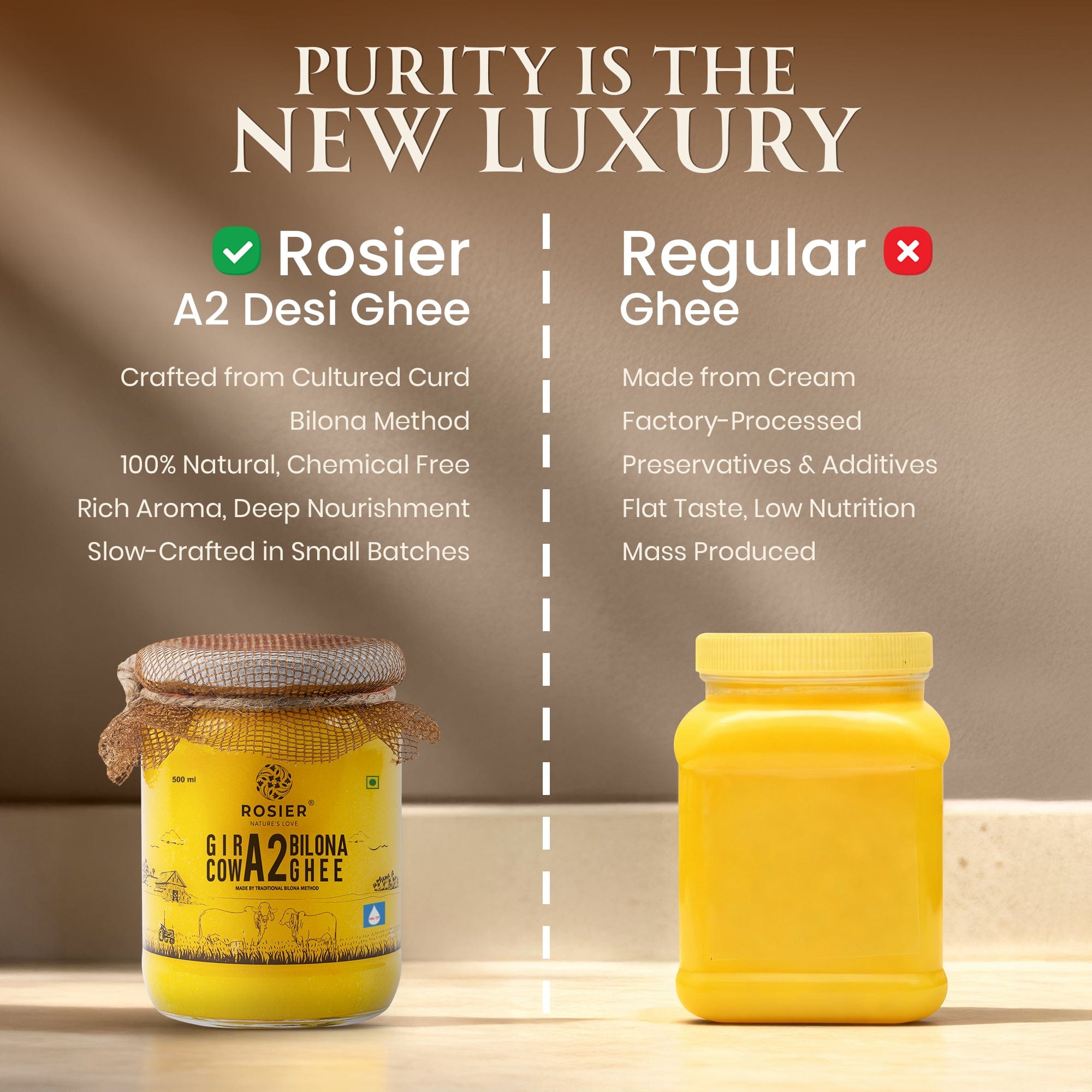 Buy A2 Gir Cow Desi Ghee – 100% Grass-Fed Bilona Method – Rich in Vitamins A, E, K – Boosts Digestion, Gut & Joint Health 500 ML