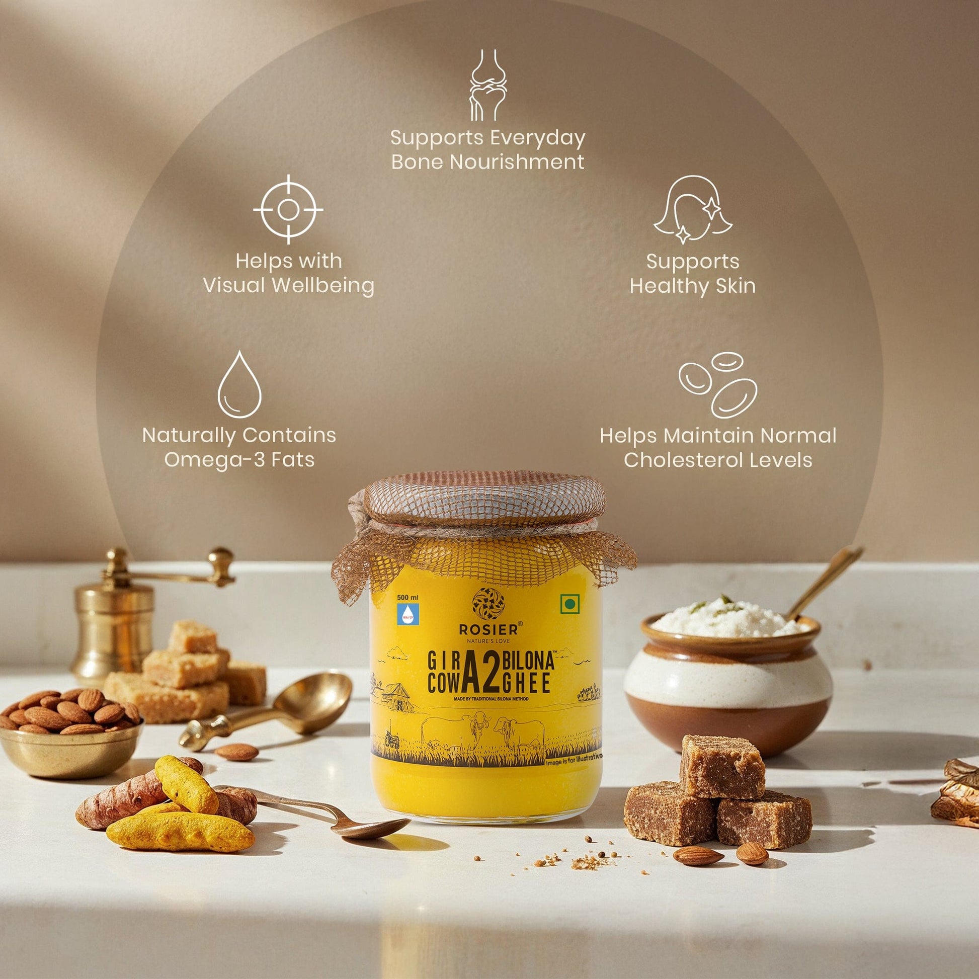 Buy A2 Gir Cow Desi Ghee – 100% Grass-Fed Bilona Method – Rich in Vitamins A, E, K – Boosts Digestion, Gut & Joint Health 500 ML