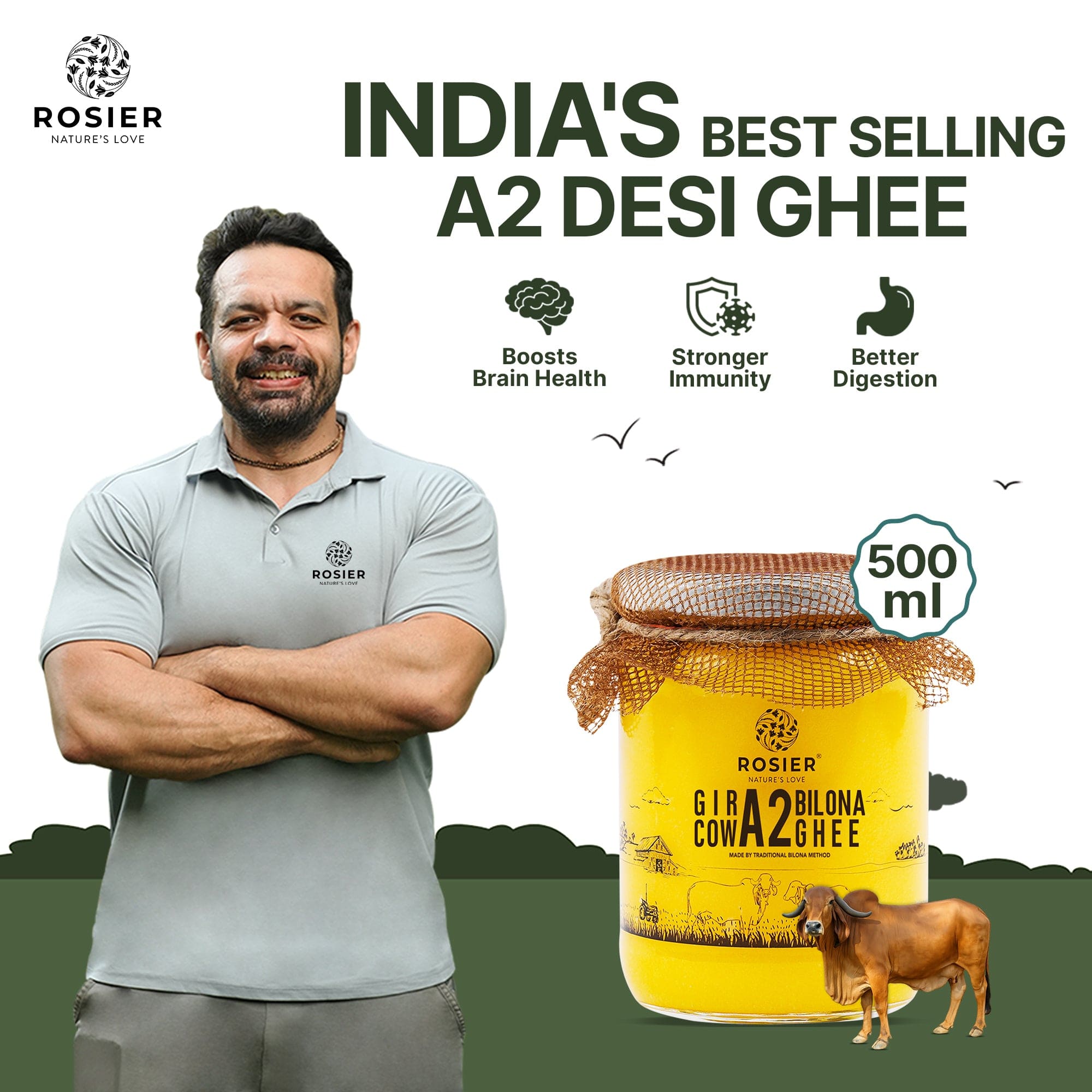 Buy A2 Gir Cow Desi Ghee – 100% Grass-Fed Bilona Method – Rich in Vitamins A, E, K – Boosts Digestion, Gut & Joint Health 500ml Ghee (Pack of 2)