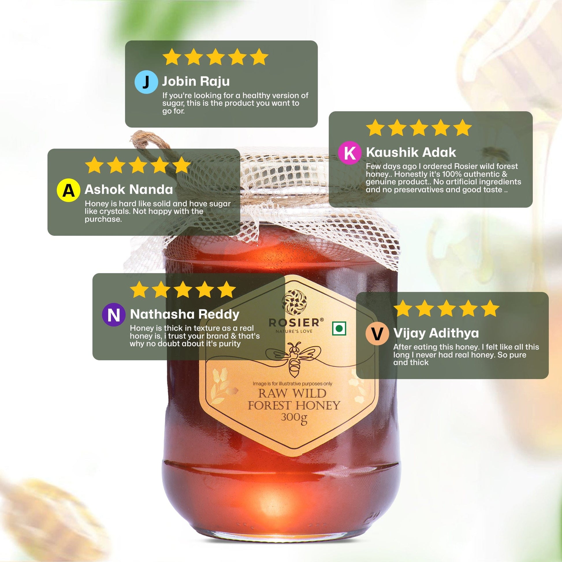 Pure & Organic Wild Forest Honey – Raw Himalayan Multi-Floral Honey – 100% Natural & Ayurvedic – No Added Sugar – Natural Sweetener – Immunity Booster & Cough Relief 300 Gms