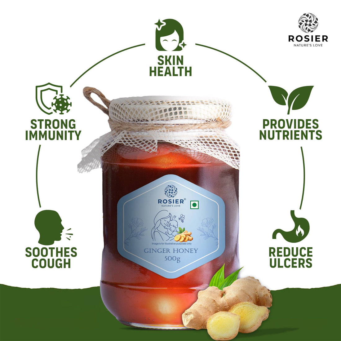Pure & Organic Ginger Honey – Raw Himalayan Ginger-Infused Honey – 100% Natural & Ayurvedic – No Added Sugar – Natural Sweetener – Immunity Booster & Cough Relief 500g