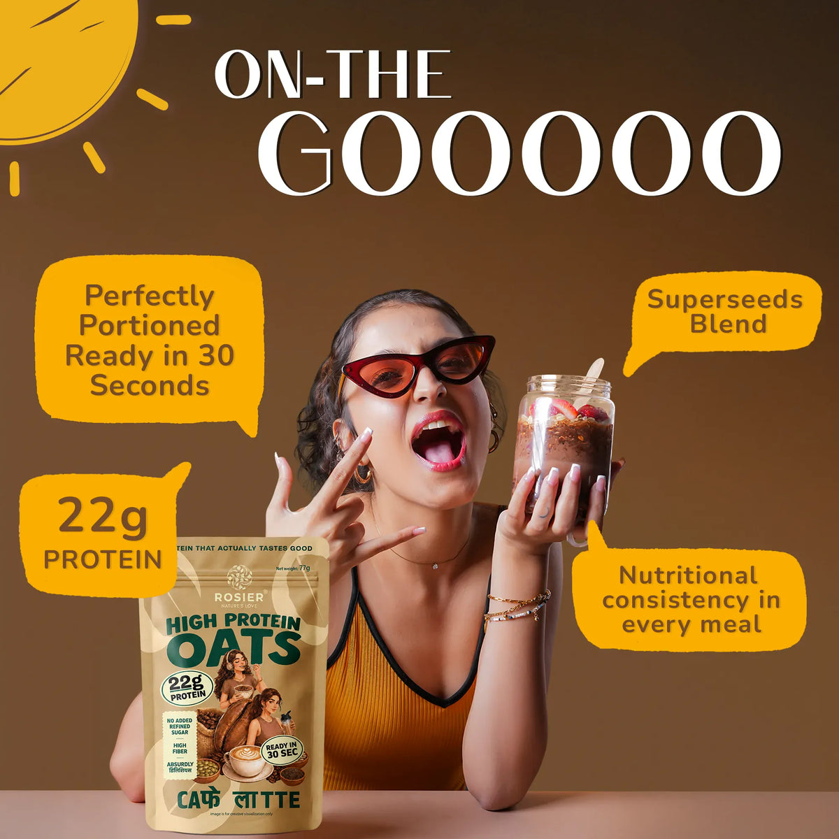 Cafe Latte Protein Oats - High Protein | Rosier Foods Pack of 1 X 6