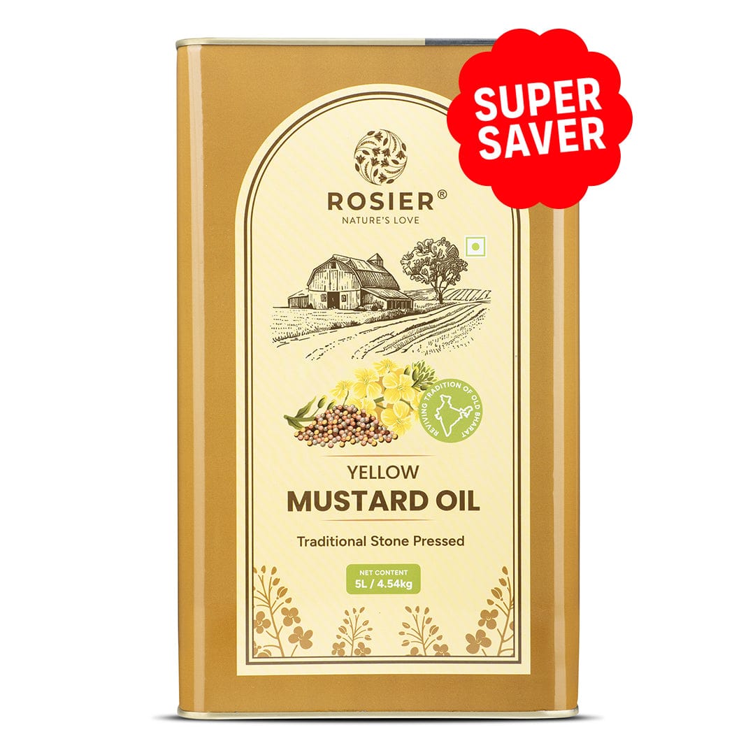 Stone Pressed Yellow Mustard Oil – Cold-Pressed, Chemical-Free & Rich in Nutrients – 5L Tin – High Smoke Point, Heart & Immunity Boosting 5 L (Tin Pack)