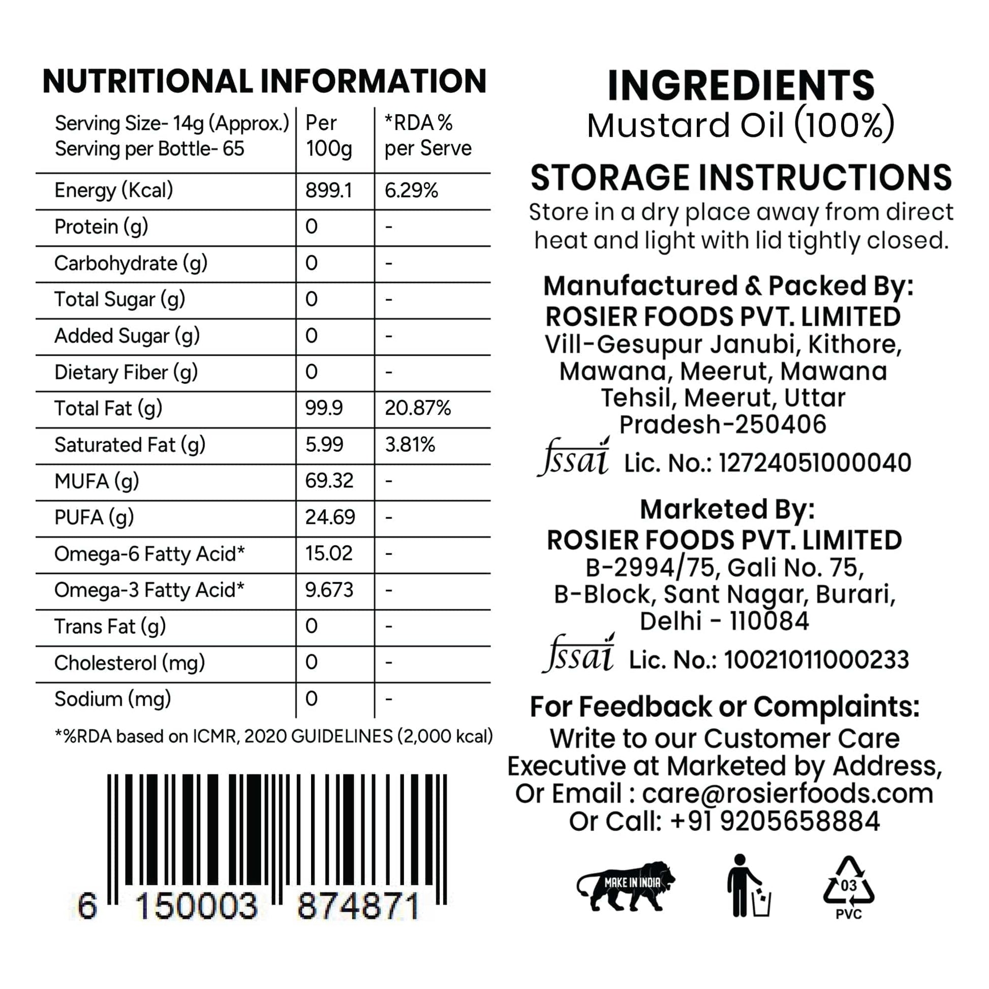 Stone Pressed Yellow Mustard Oil
