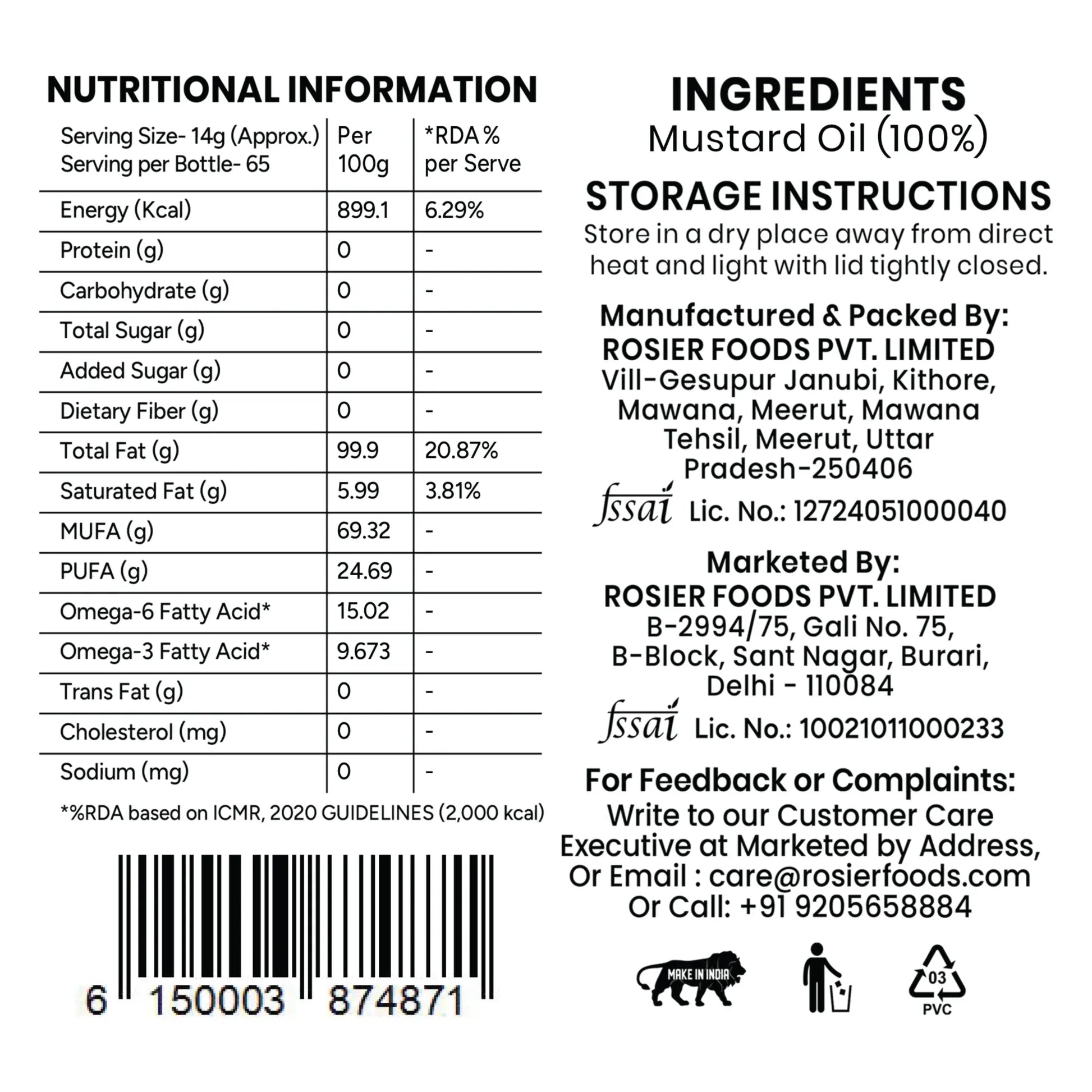 Stone Pressed Yellow Mustard Oil
