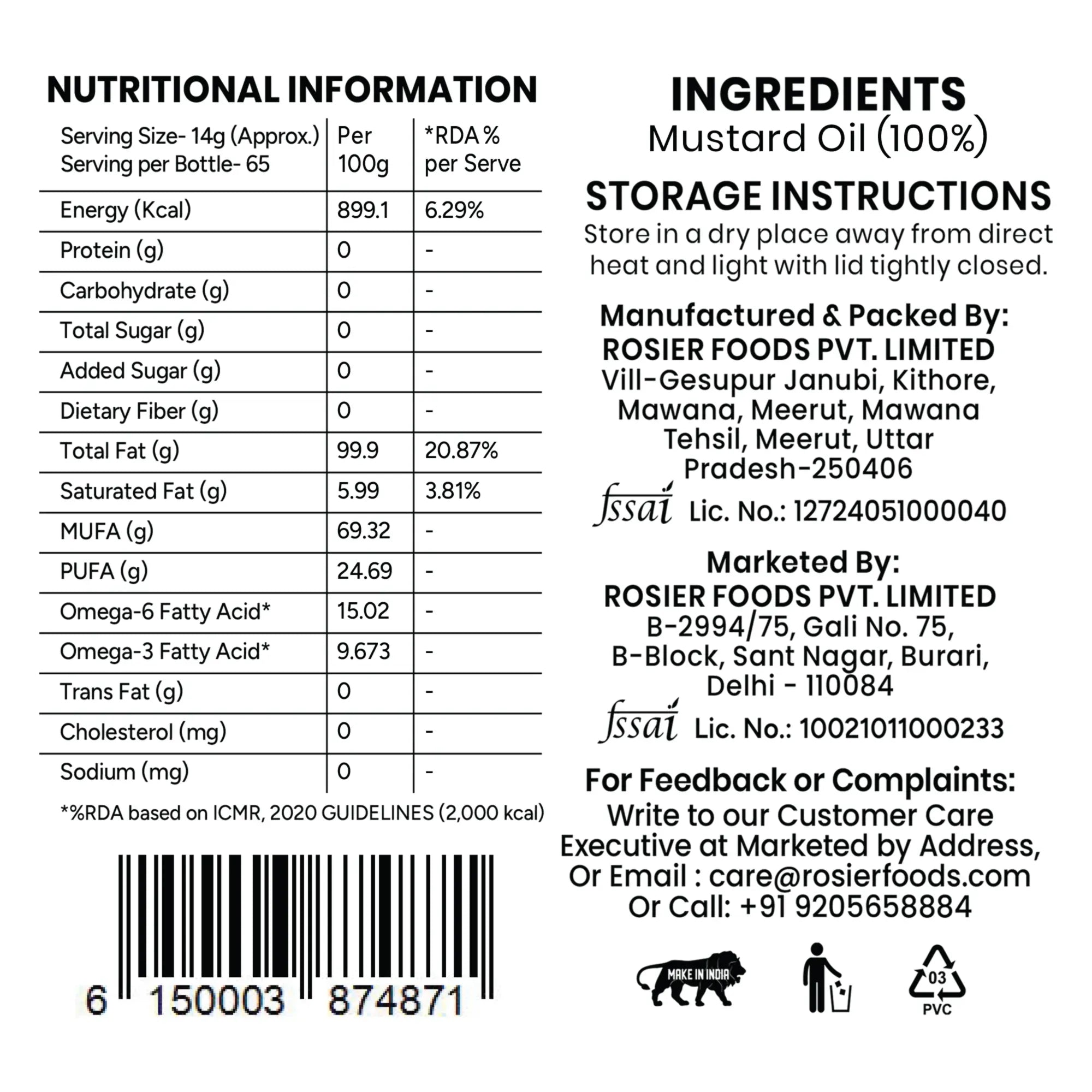 Stone Pressed Yellow Mustard Oil