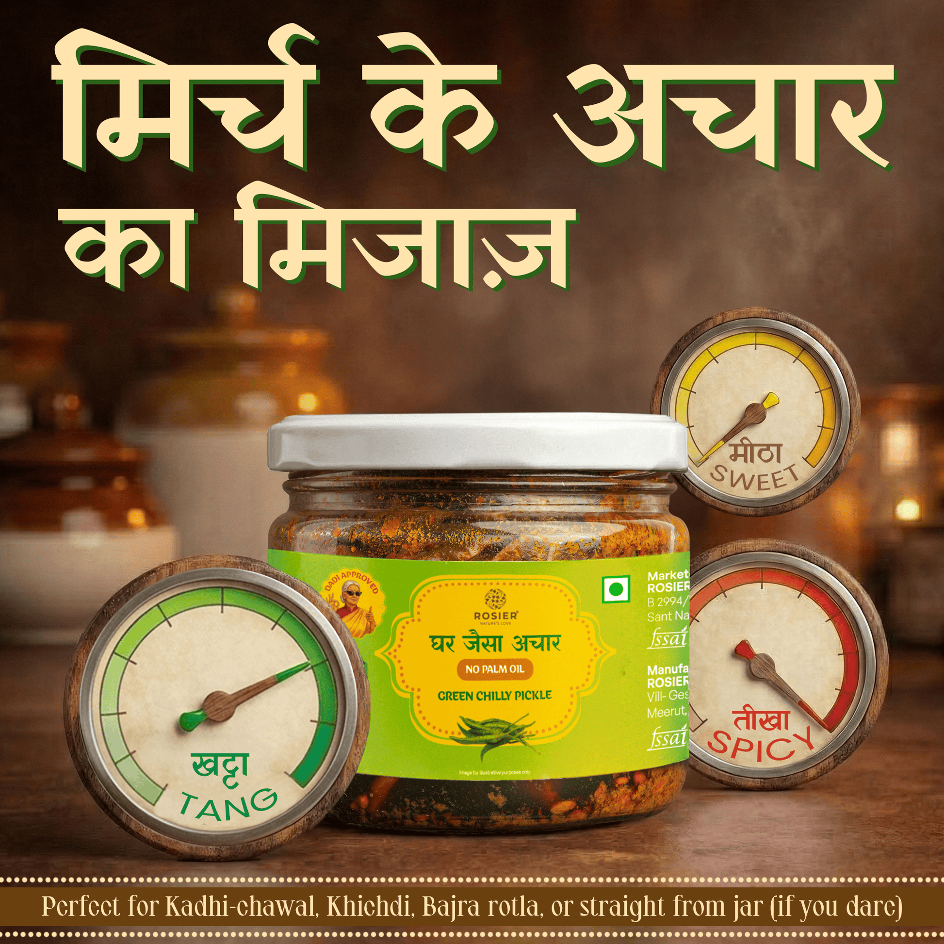 Green Chilli Pickle – Spicy Green Chilli Achar – Traditional Homemade Indian Pickle – Natural Ingredients – 300g Glass Jar - No Artificial Preservatives 300 Gms